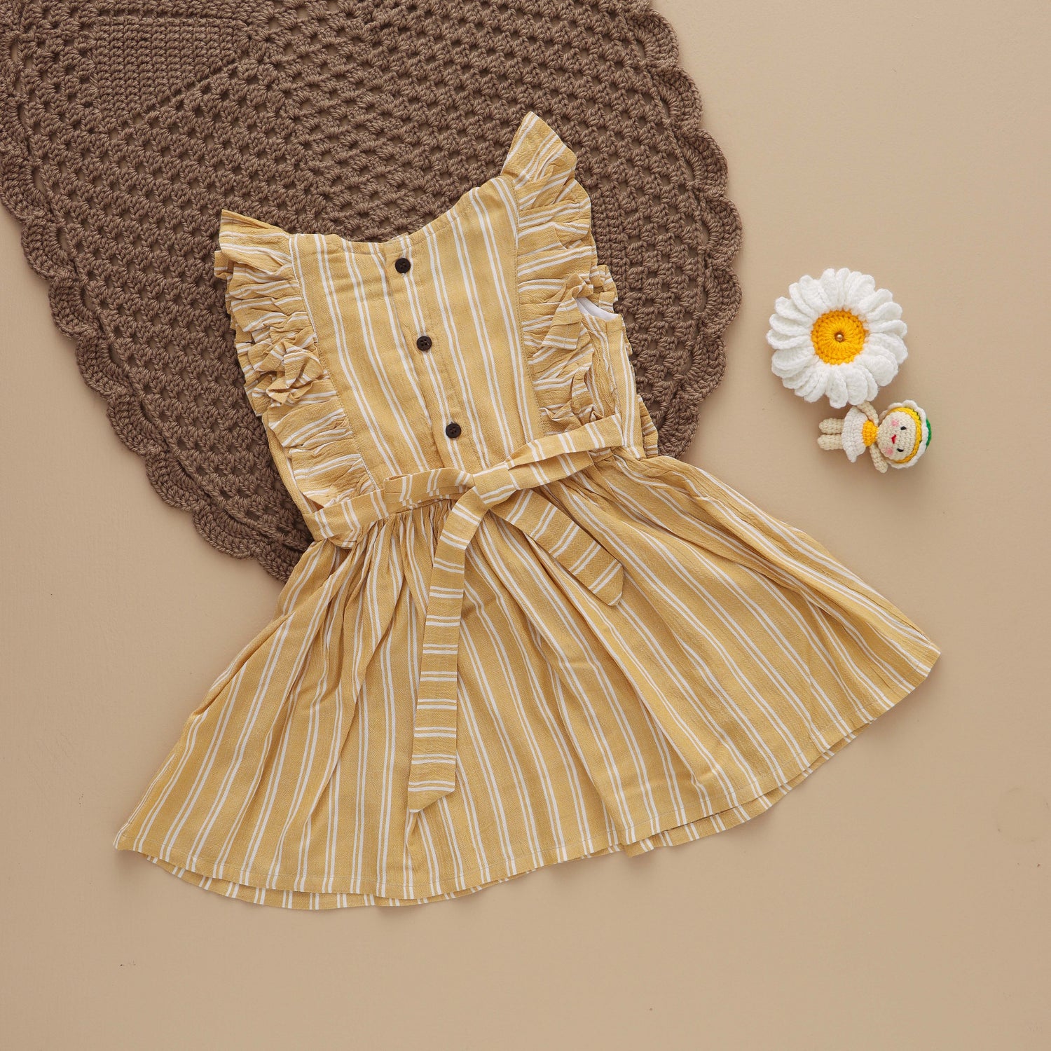 Lemon Glow: Yellow and White Striped Frock for Girls