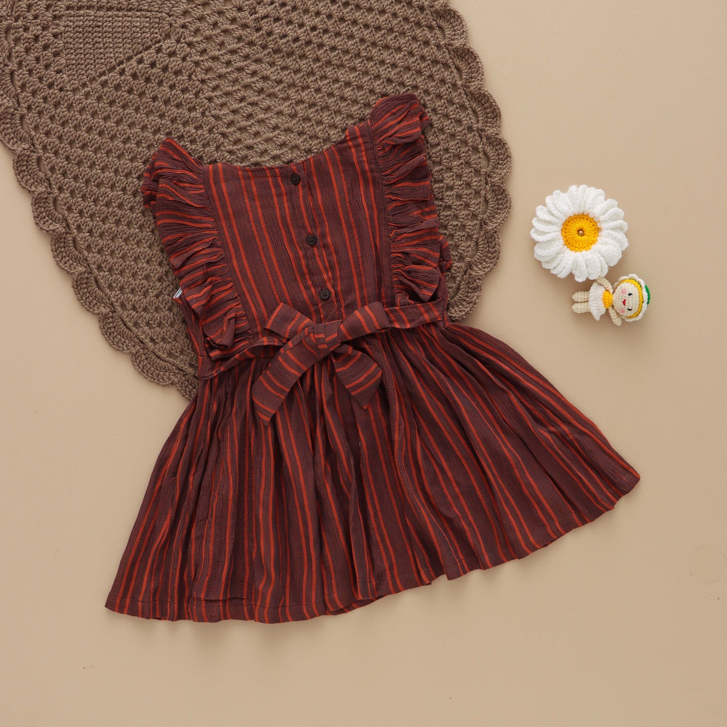 Woodland Charm: Brown Striped Frock for Girls