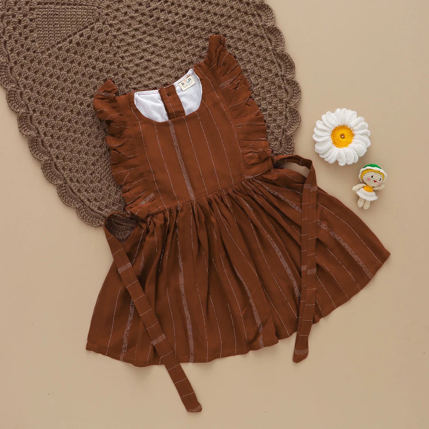 Elegant Girls Striped Frock with Ruffle Sleeves – Soft Cotton Wear