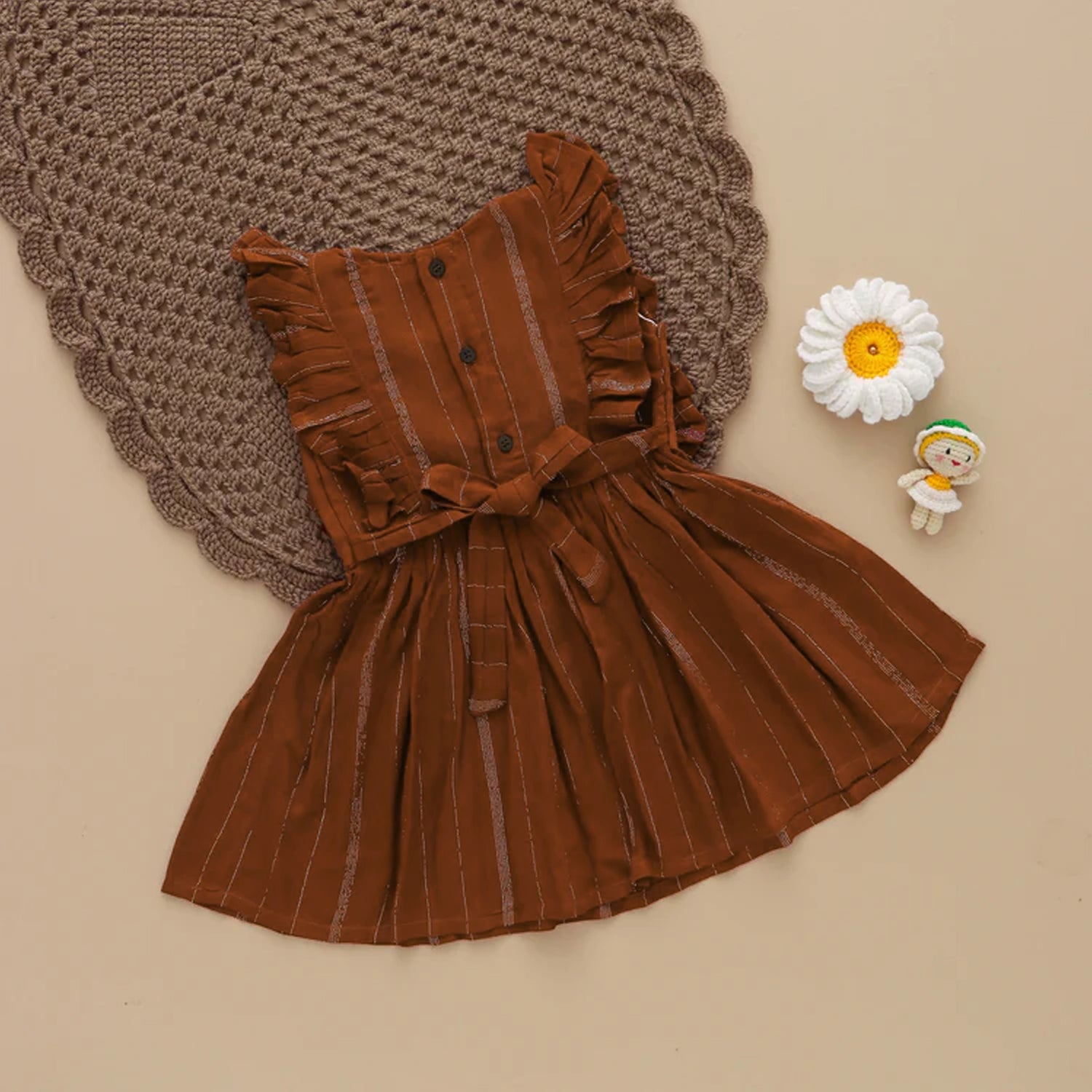 Elegant Girls Striped Frock with Ruffle Sleeves – Soft Cotton Wear