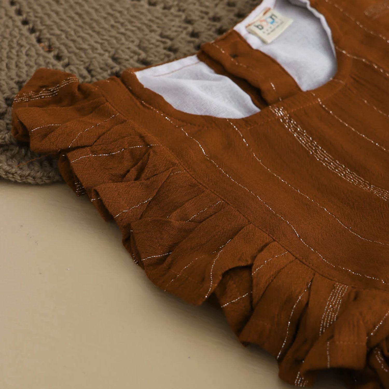 Elegant Girls Striped Frock with Ruffle Sleeves – Soft Cotton Wear