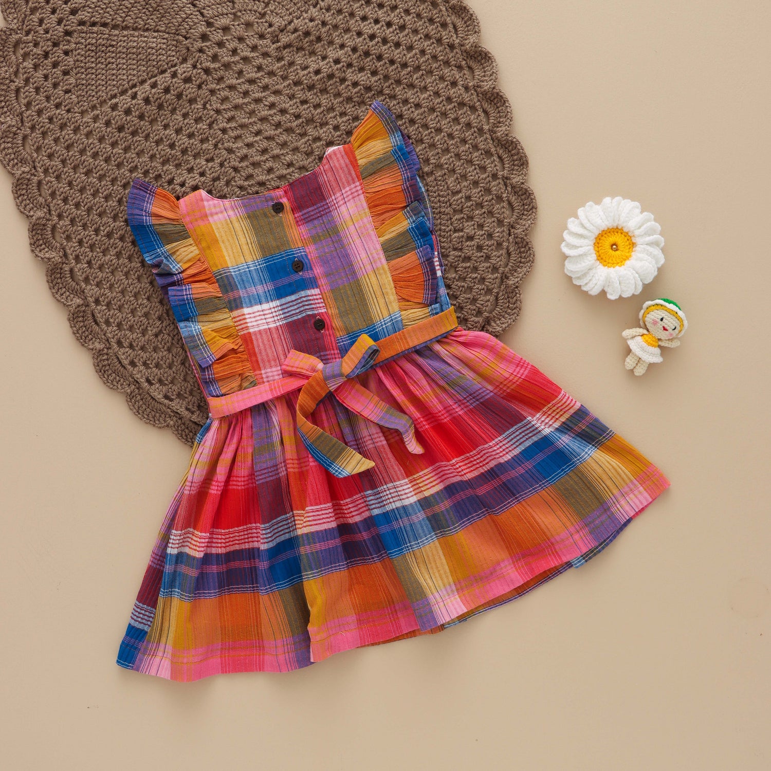 Vibrant Plaid: Fun and Frilly Baby Girl Frock for Girls