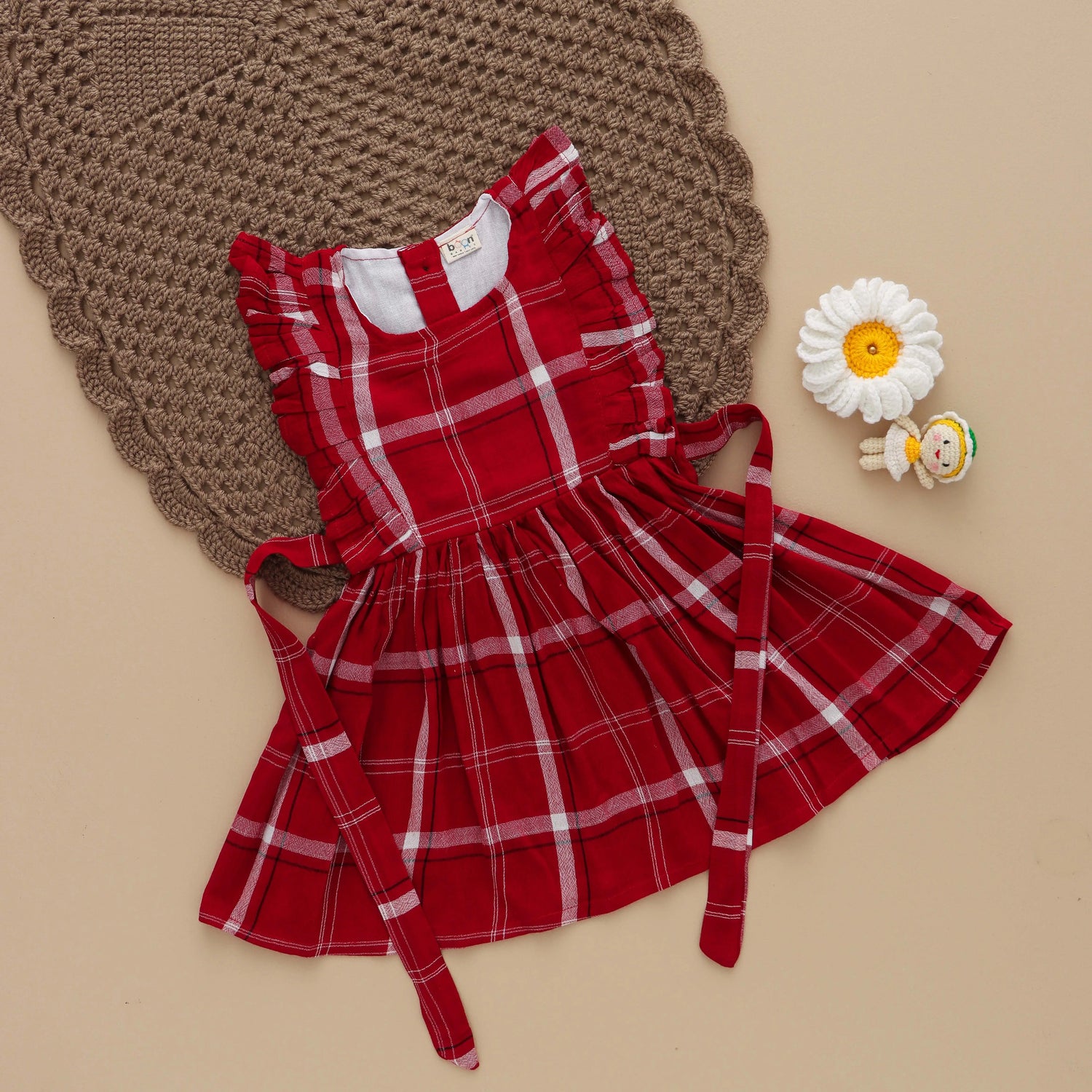 Crimson Charm: Red Striped Baby Girl Frock for Girls