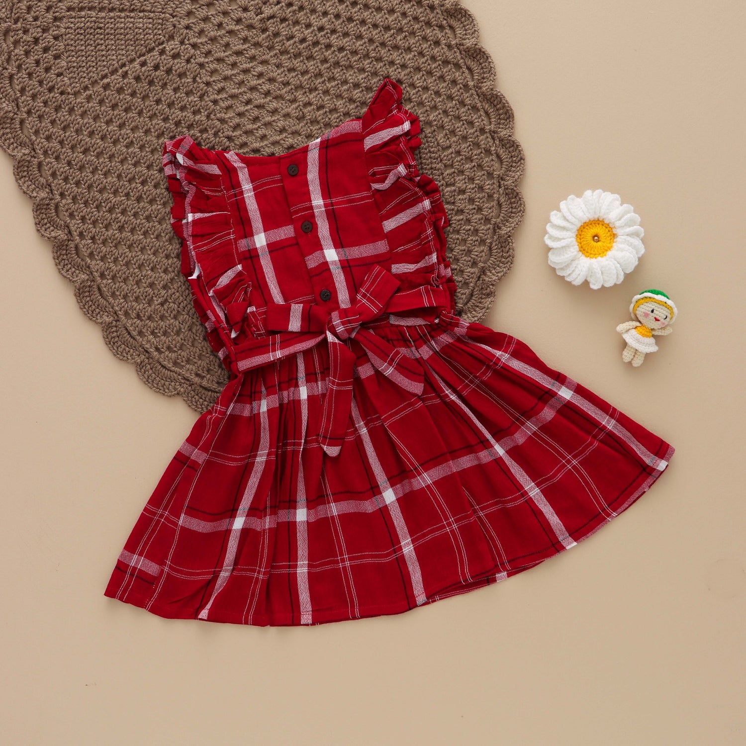 Crimson Charm: Red Striped Baby Girl Frock for Girls