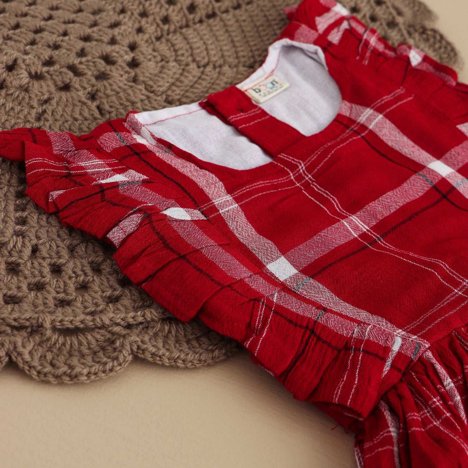 Crimson Charm: Red Striped Baby Girl Frock for Girls