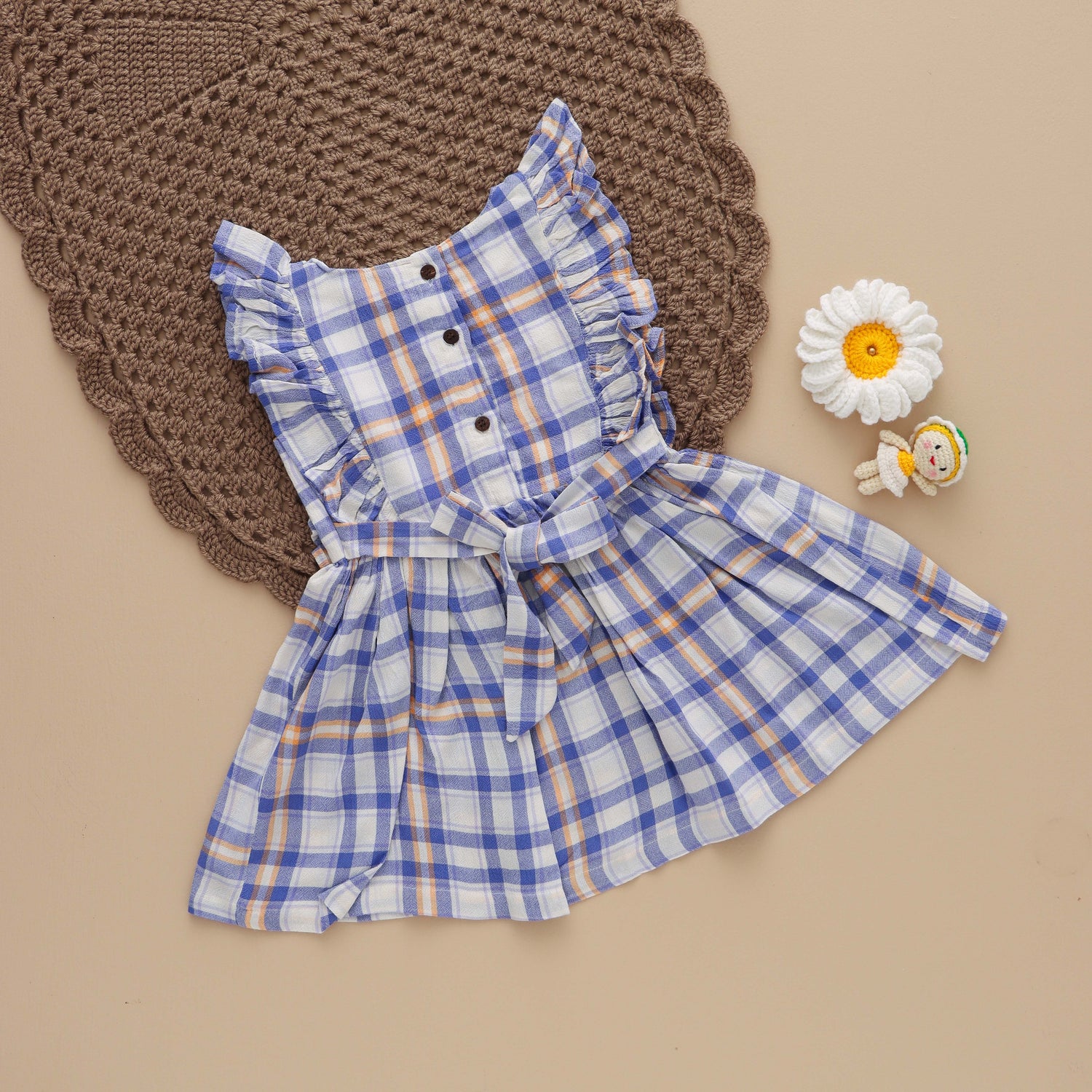 Lavender Plaid: Soft Blue and Yellow Baby Frock for Girls