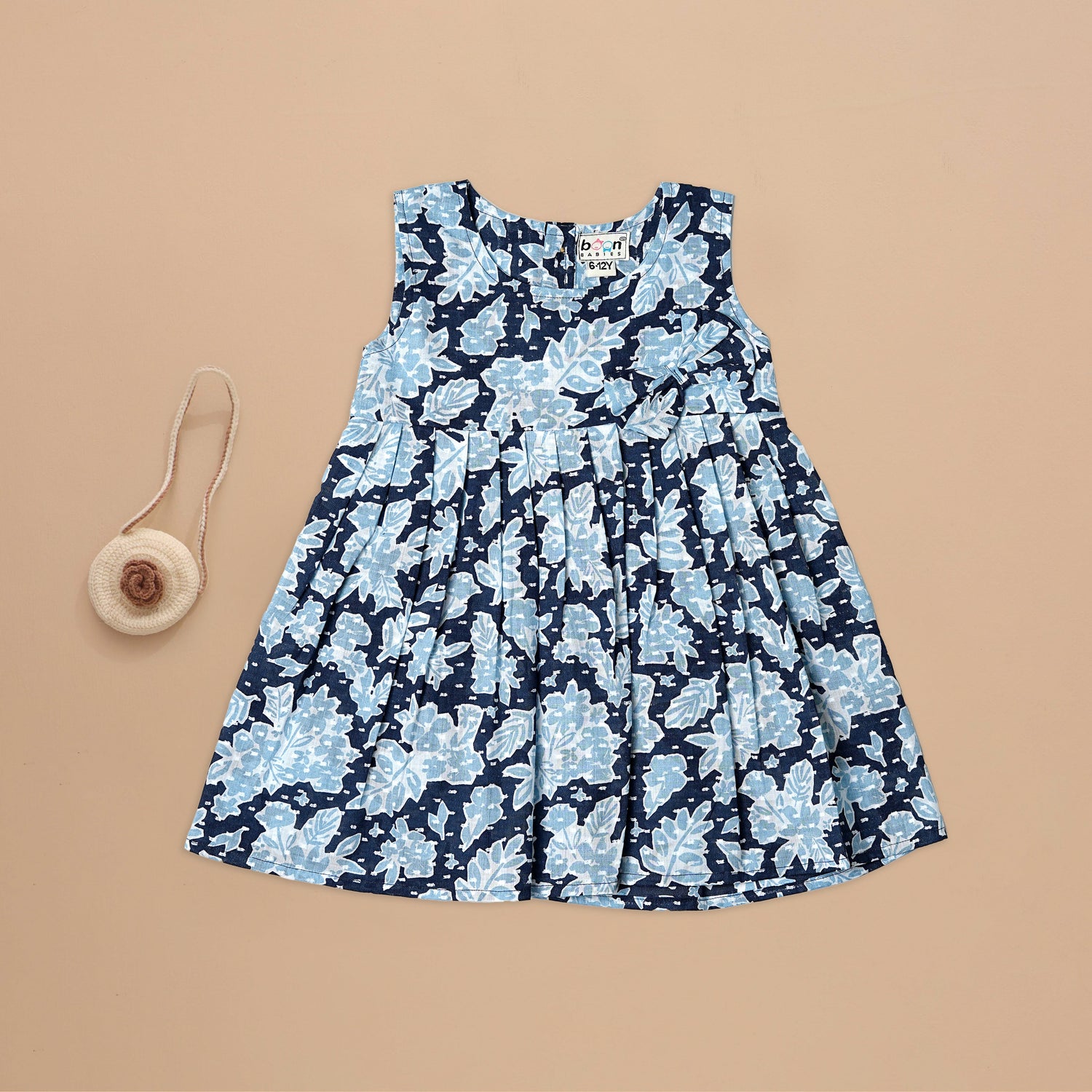 Navy Blue Floral Frock with Bow – Stylish & Comfortable