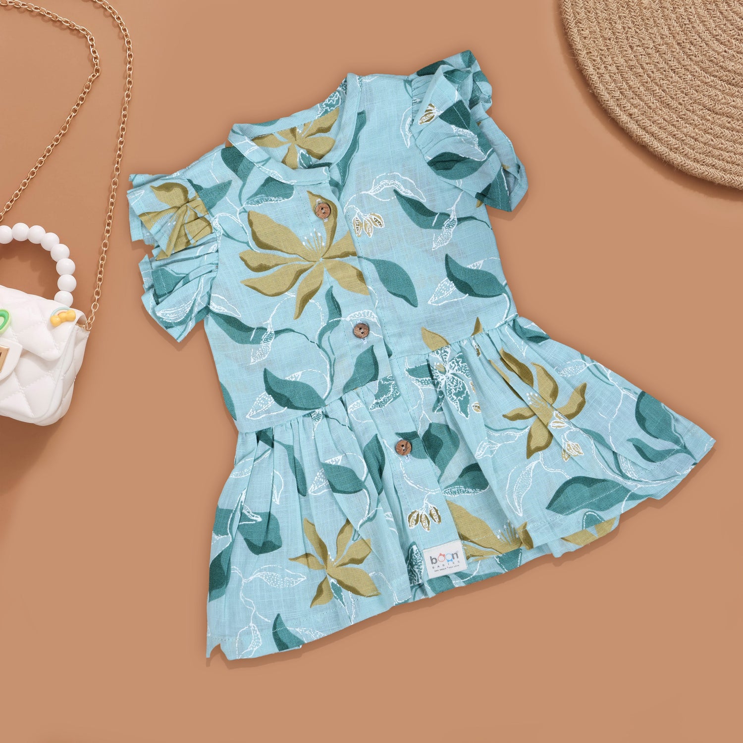 Fresh Breeze: Leaf Print Frock for Girls