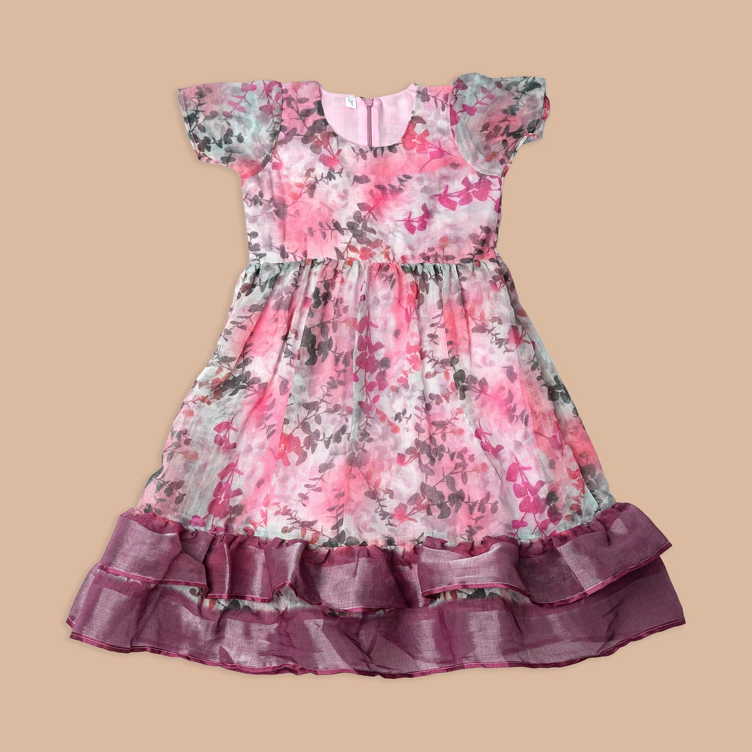 Charming Pink Floral Layered Frock for Girls