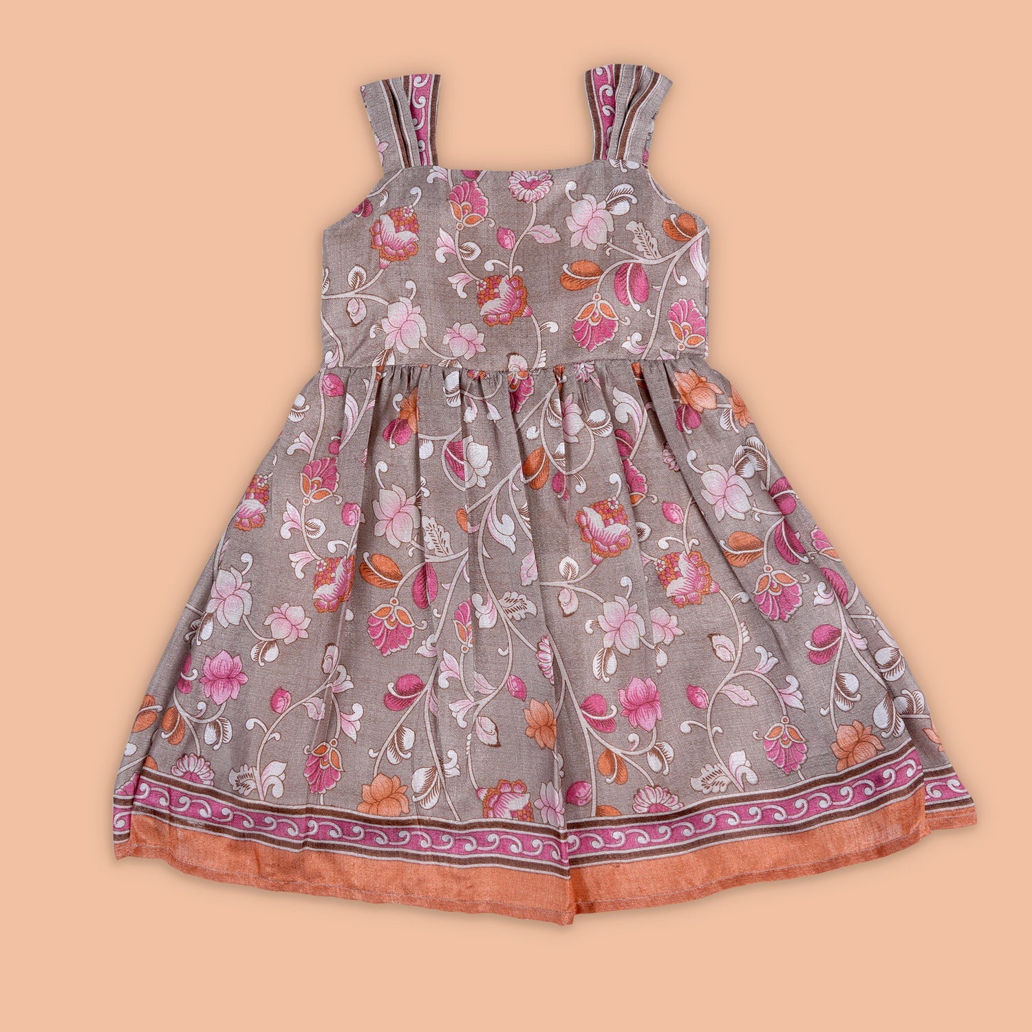 Pink Garden-Inspired Embroidered Frock for Girls