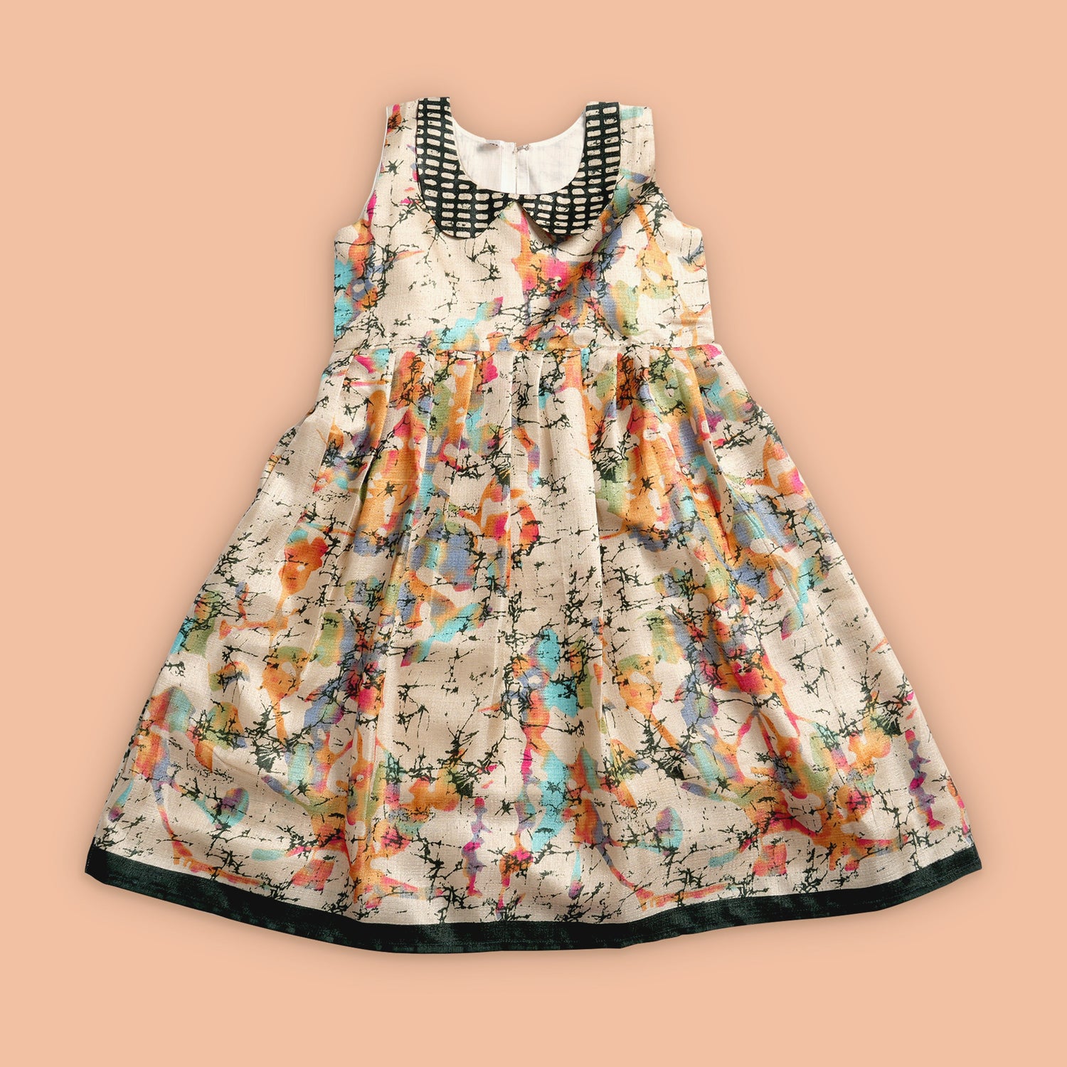 Girls Designer Frock with Artistic Prints and Classic Collar