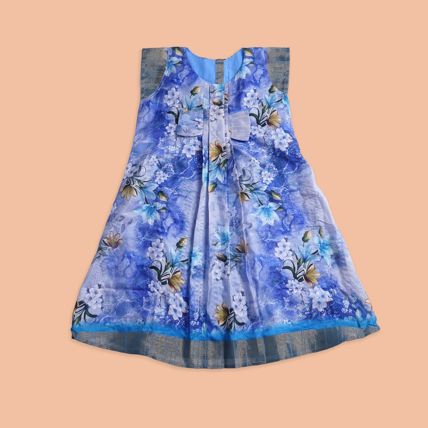 Graceful Blue Frock with Floral Embellishments for Girls