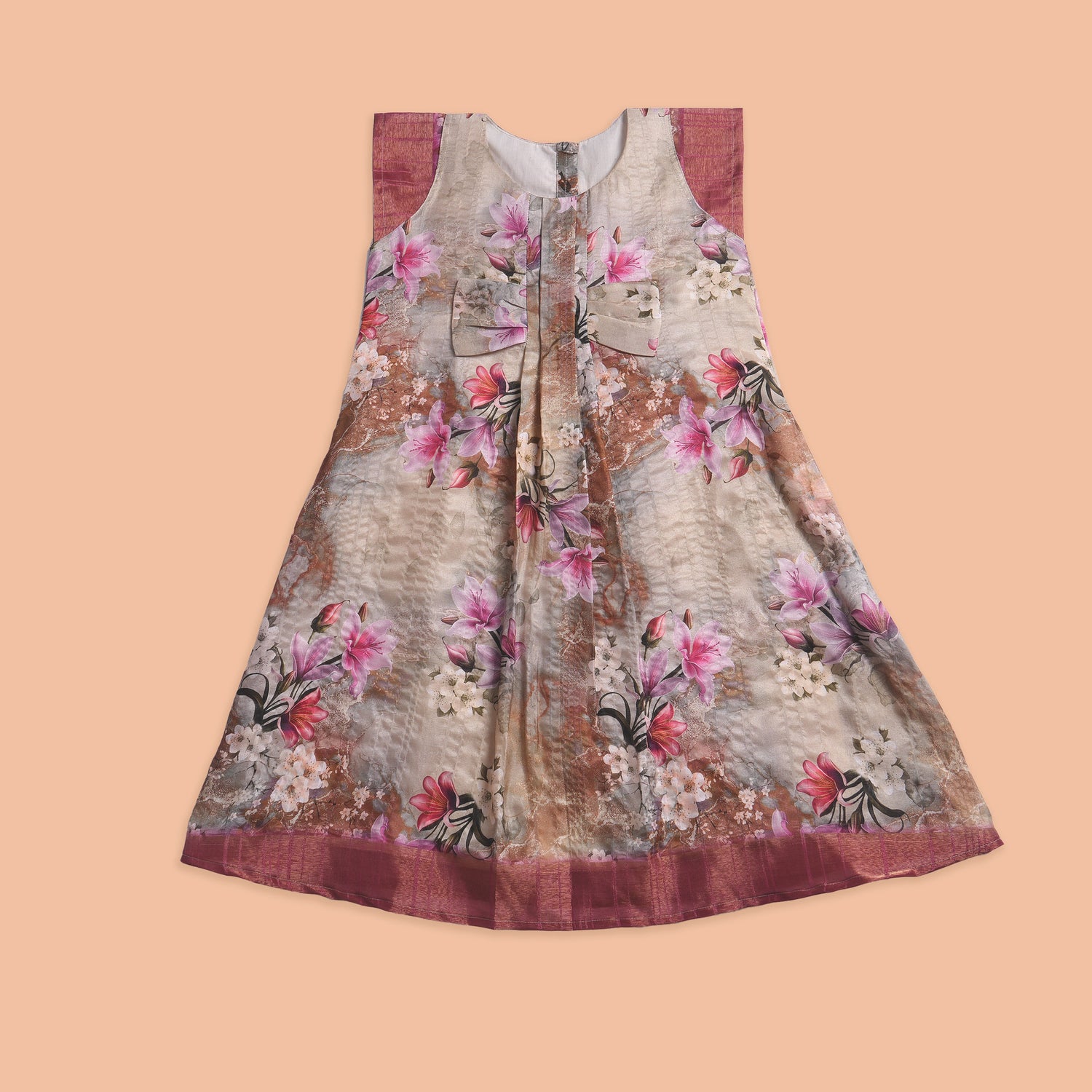 Timeless Beige Floral Frock for Girls – Perfect for Every Occasion