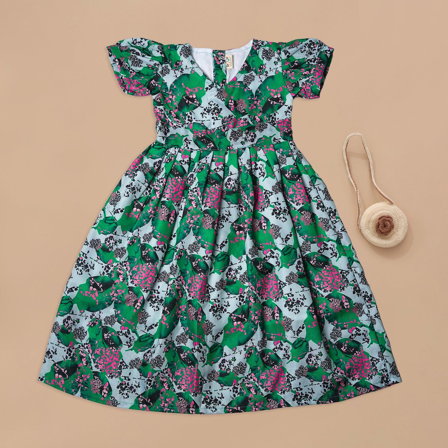 Elegant Green Floral Delight Frock for Girls