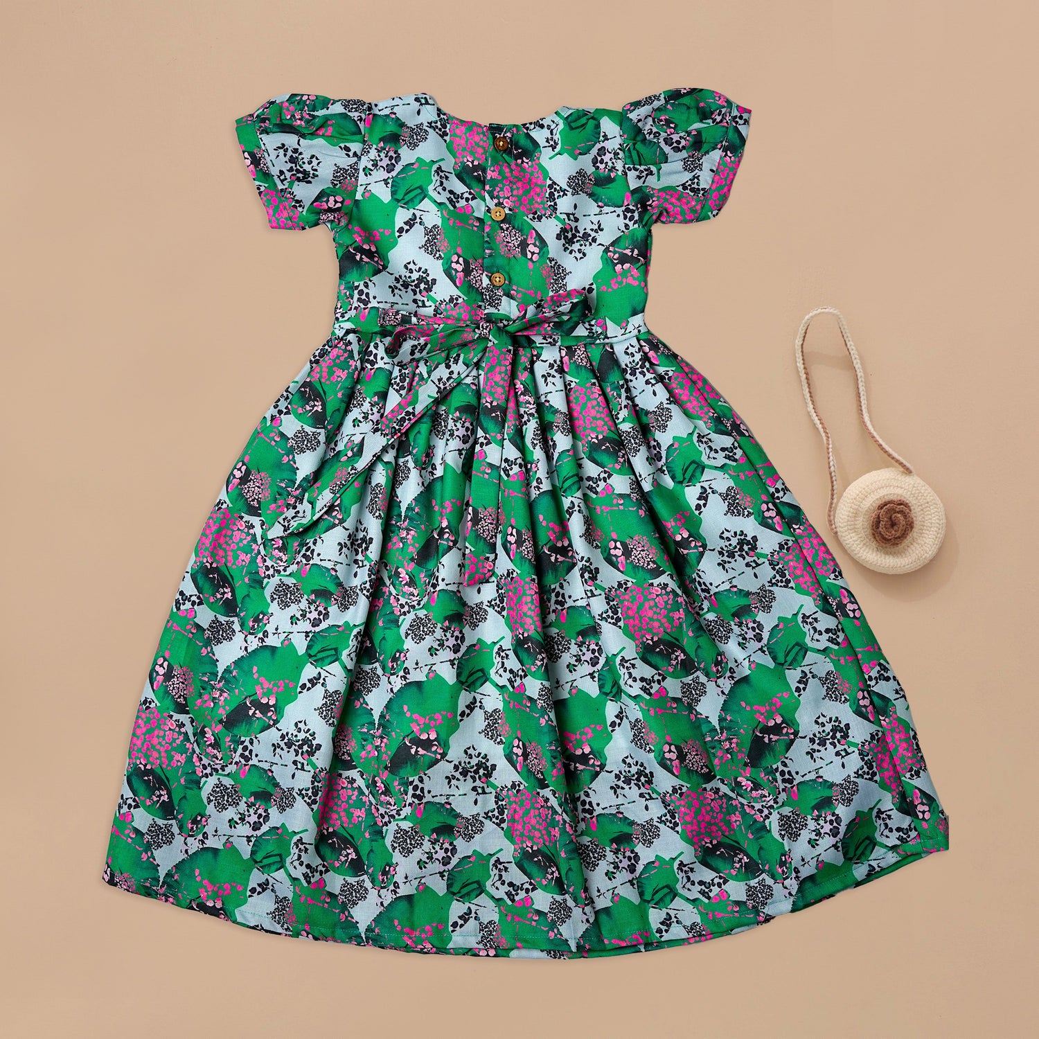 Elegant Green Floral Delight Frock for Girls