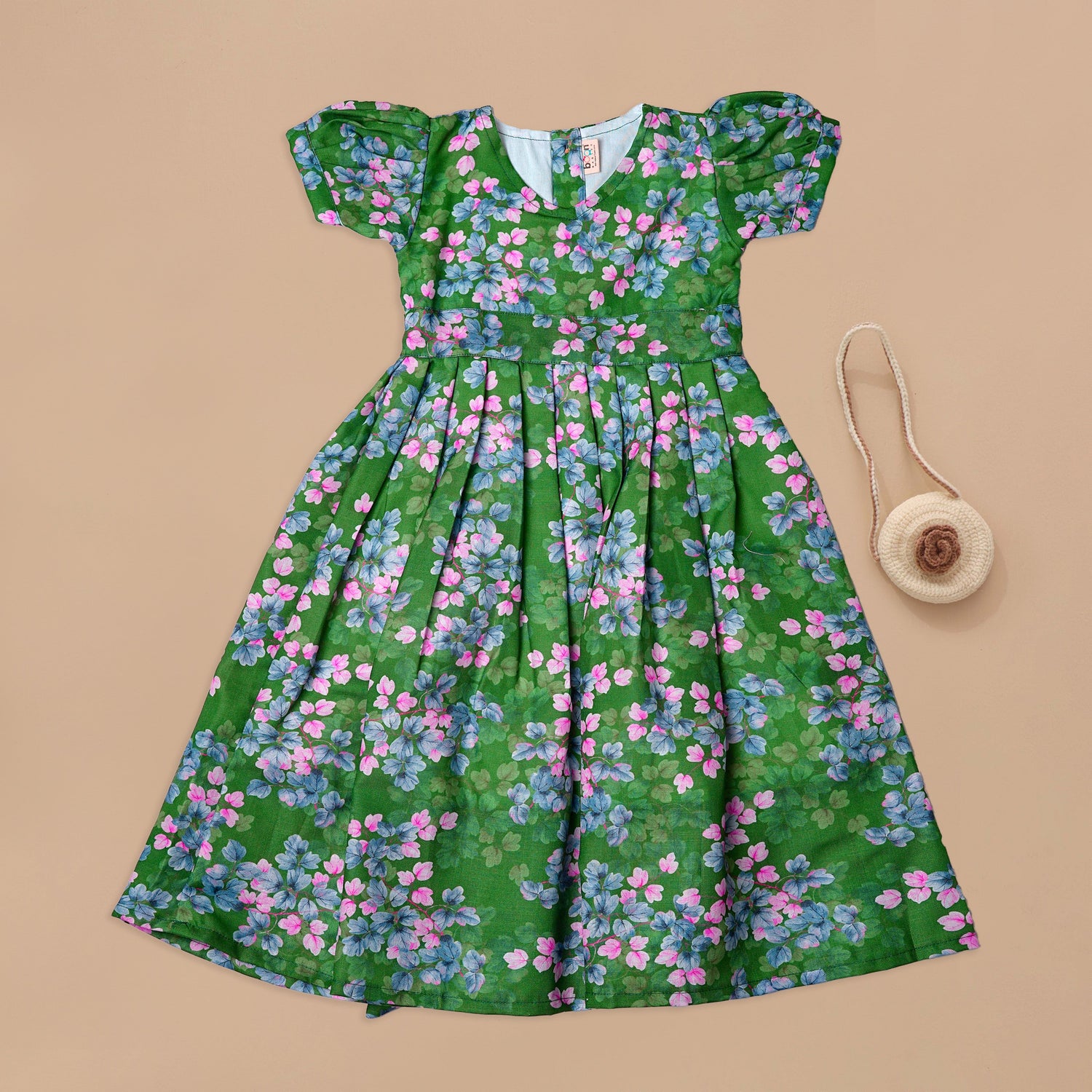 Vibrant Green Blossom Print Frock for Girls