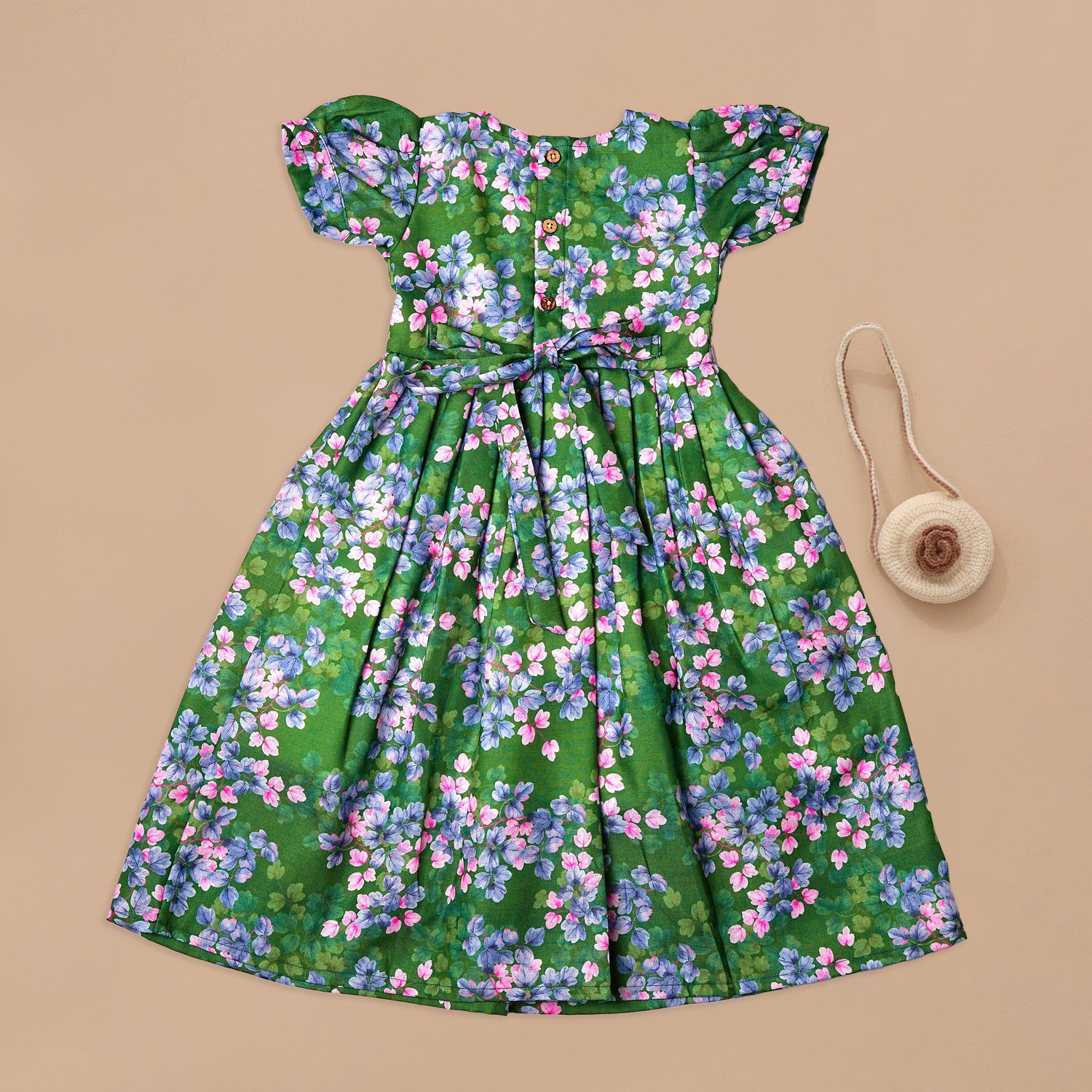 Vibrant Green Blossom Print Frock for Girls