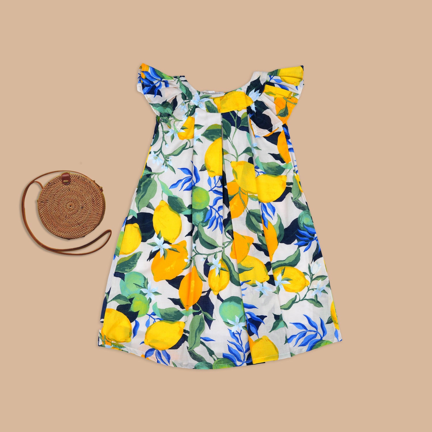 Vibrant Lemon - Print Sleeveless Frock for Girls