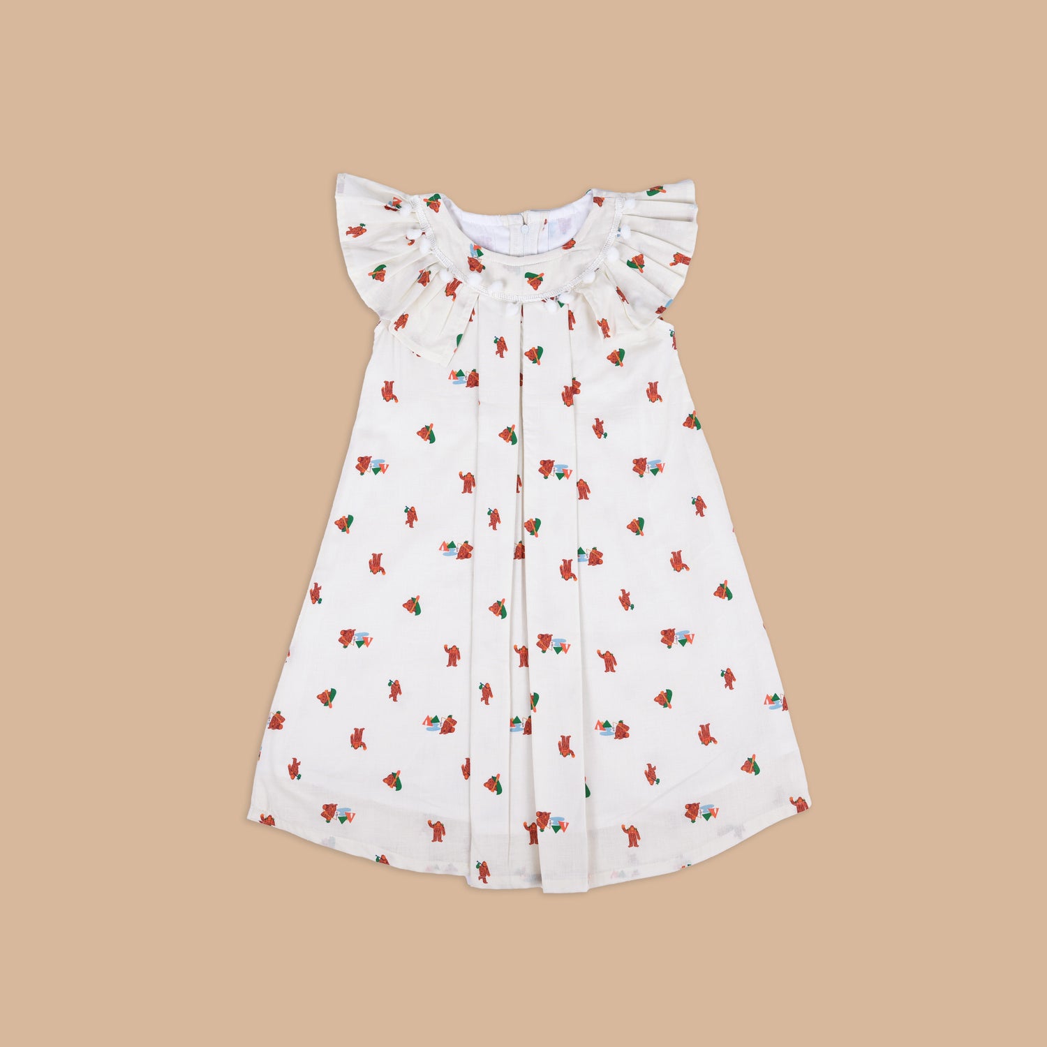 Playful Monkey - Print Frilled Sleeveless Frock for Girls