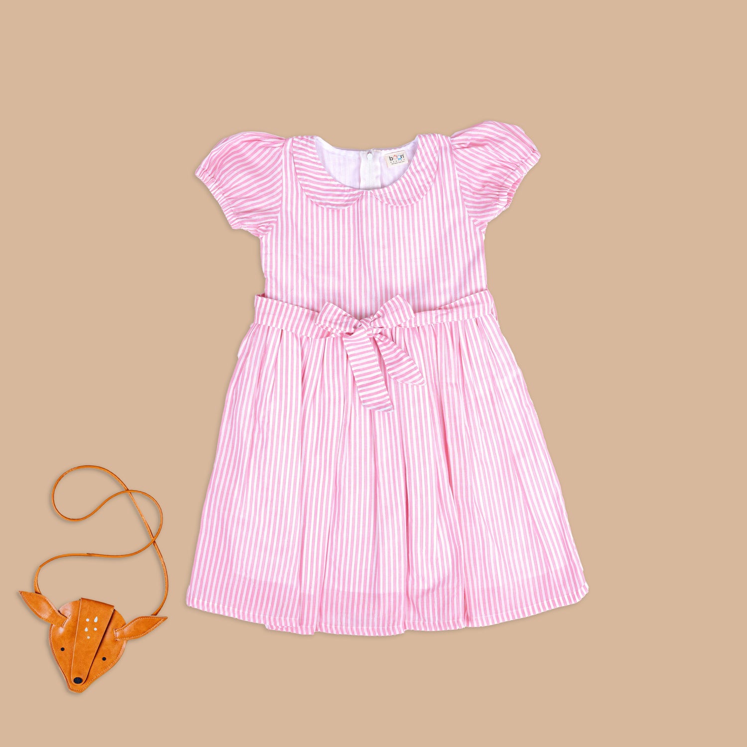 Charming Pink Striped Dress with Peter Pan Collar and Waist Bow