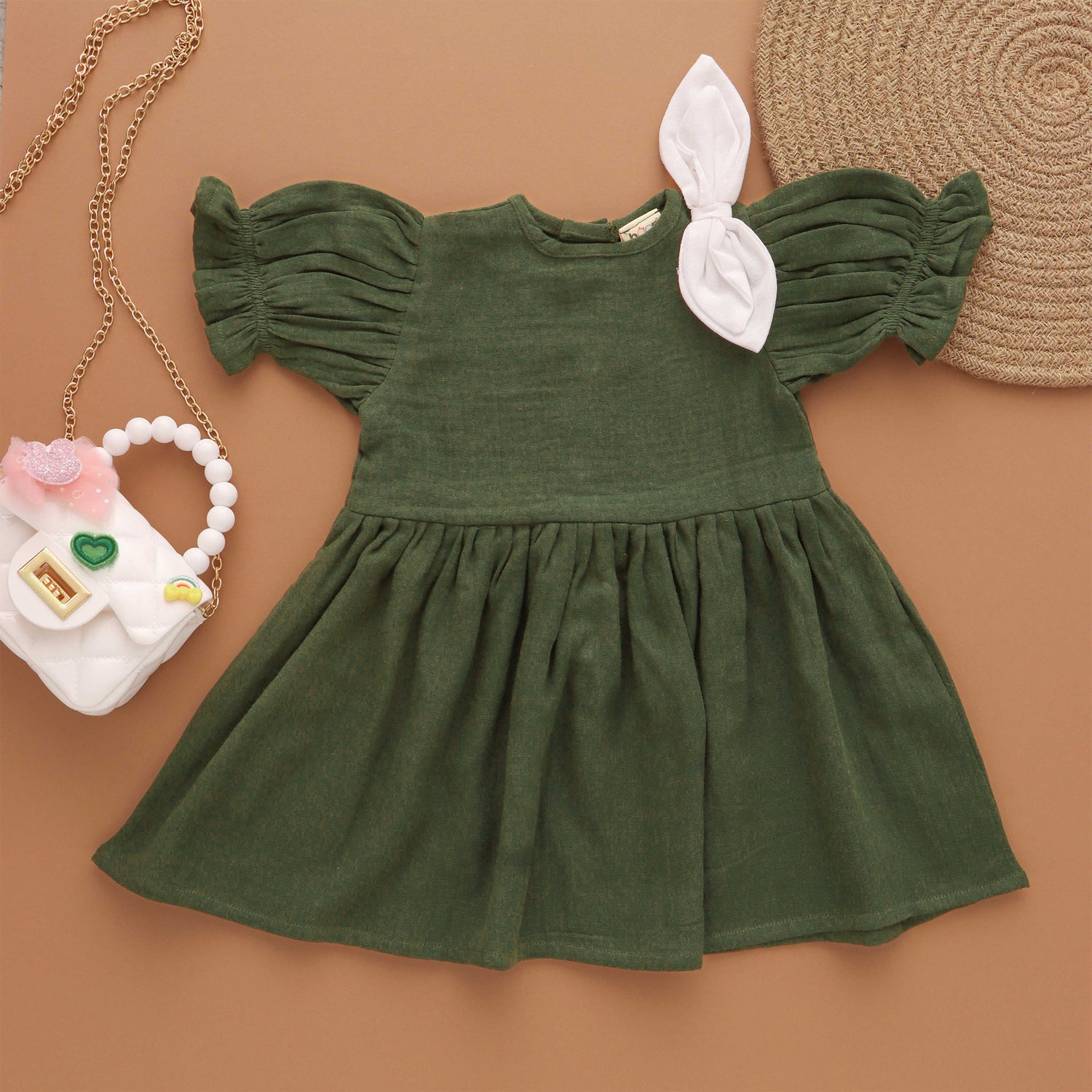 Classic Beauty: Solid Frock with Refined Pleated Sleeves