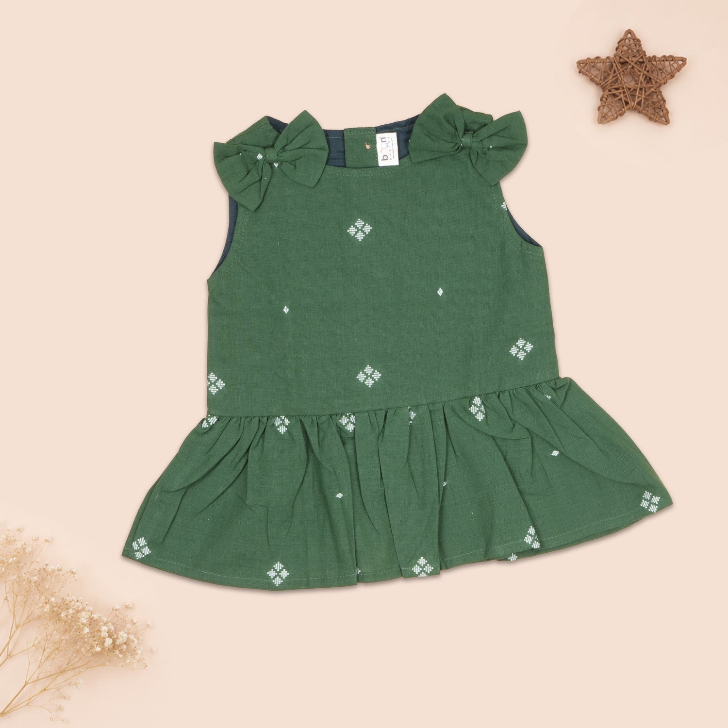 Forest Green Handloom Cotton Girls Peplum Top & Pant Set (6M–7 Years)
