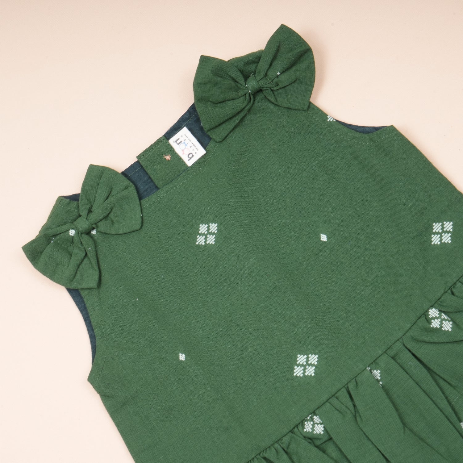 Forest Green Handloom Cotton Girls Peplum Top & Pant Set (6M–7 Years)
