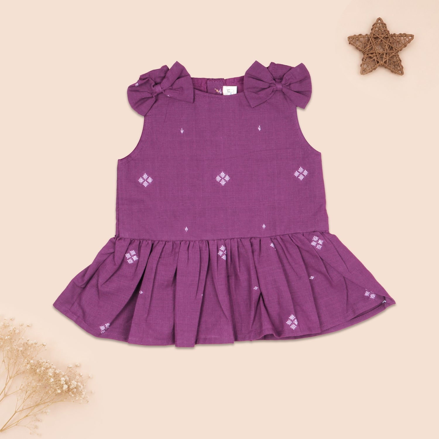 Purple Handloom Cotton Girls Peplum Top & Pant Set (1–8 Years)