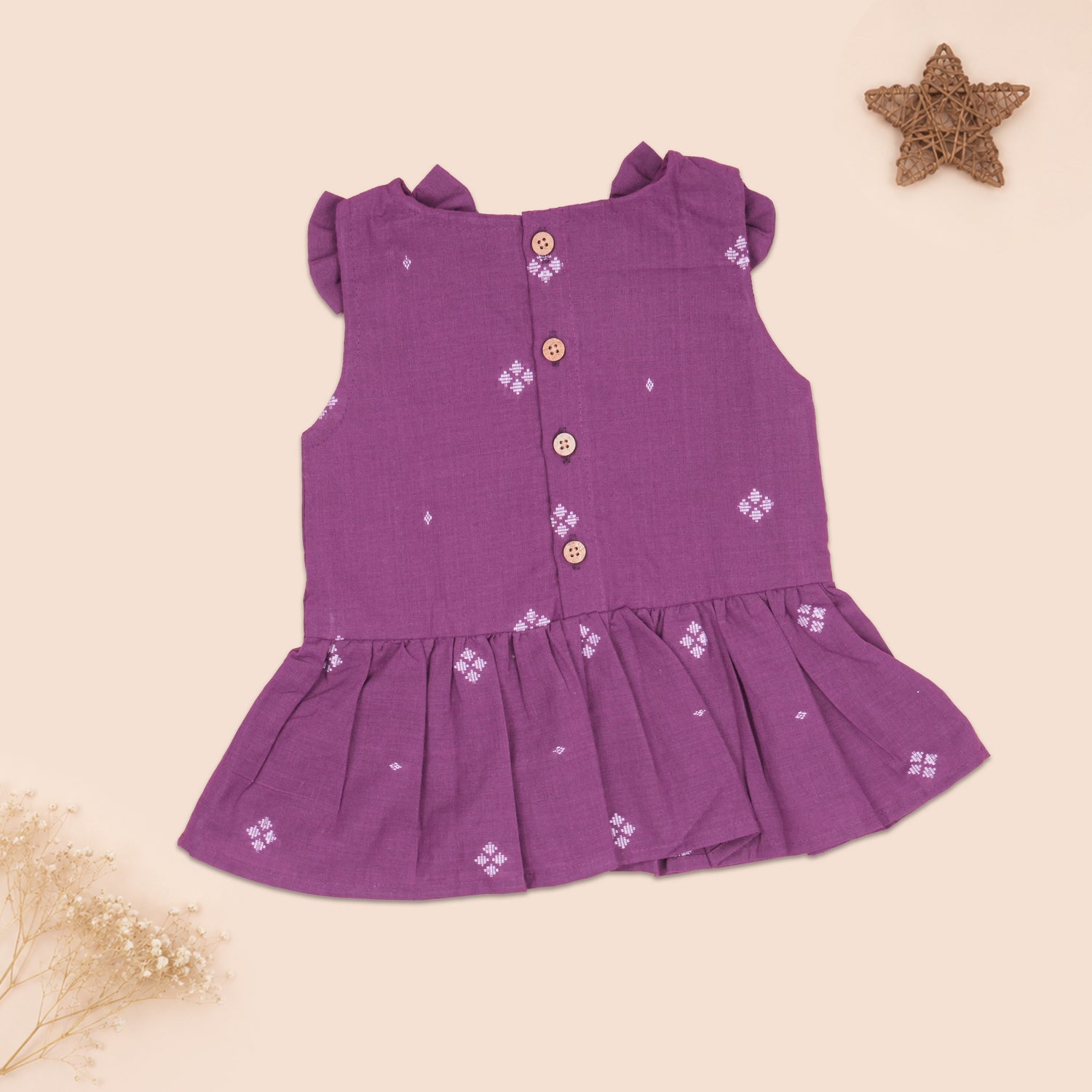 Purple Handloom Cotton Girls Peplum Top & Pant Set (1–8 Years)