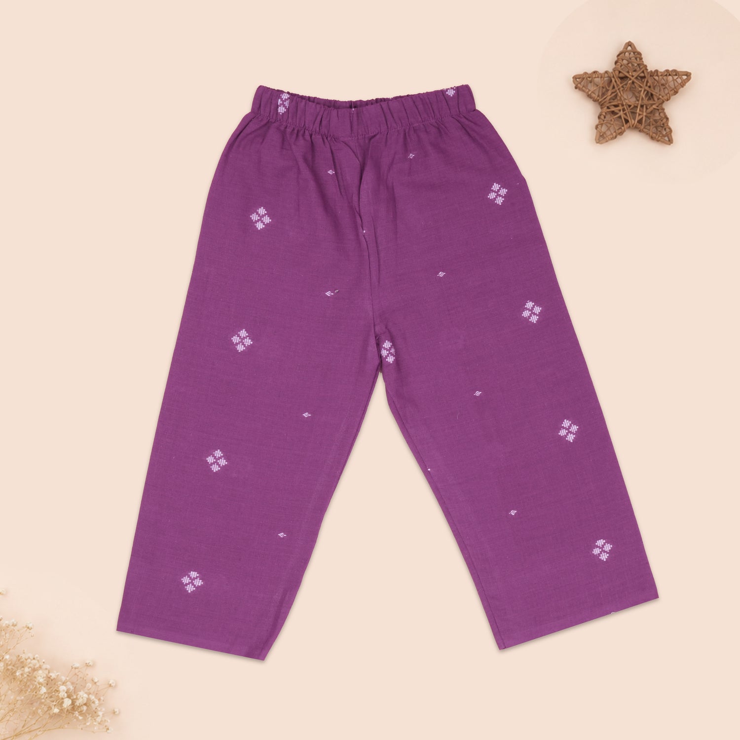 Purple Handloom Cotton Girls Peplum Top & Pant Set (1–8 Years)