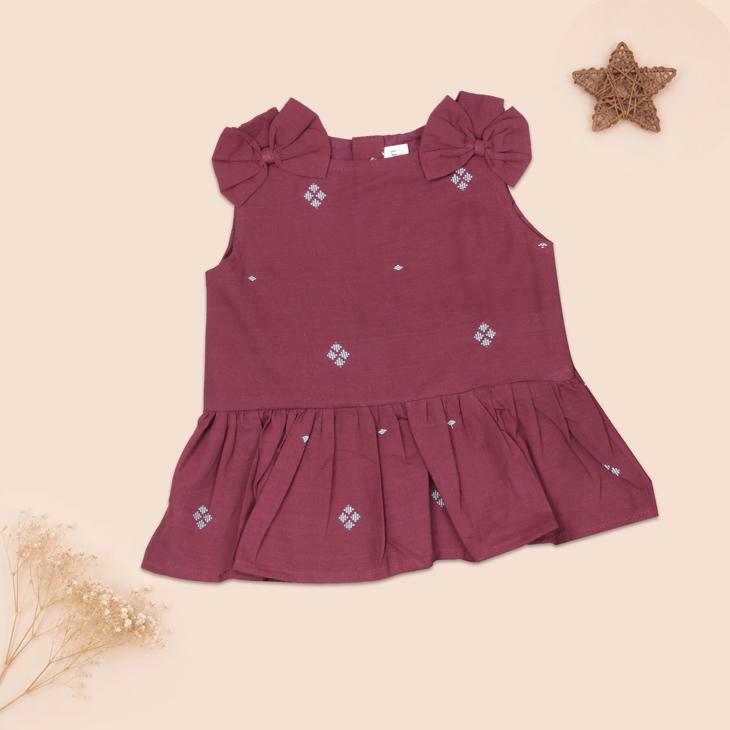 Maroon Handloom Cotton Girls Peplum Top & Pant Set (1–8 Years)
