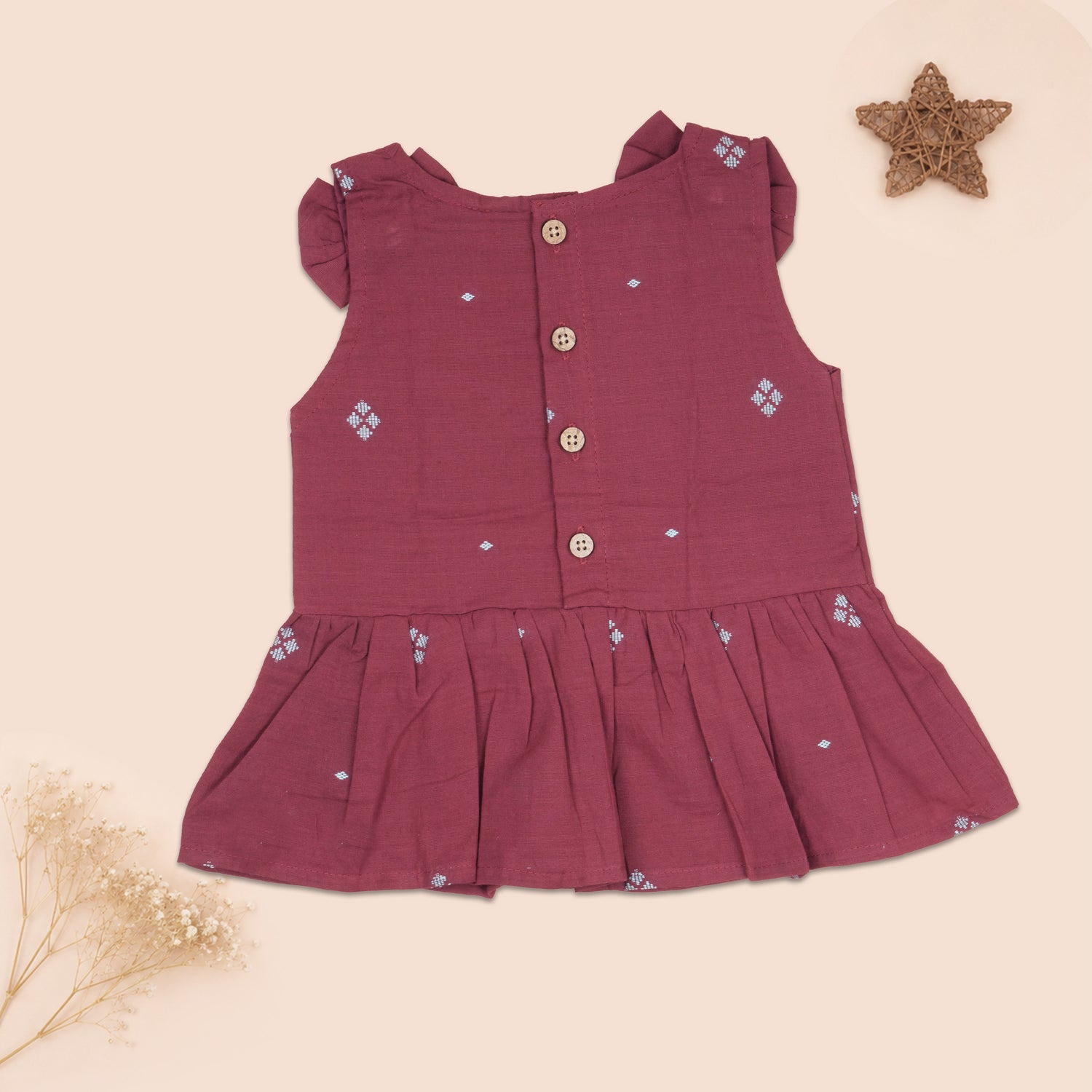 Maroon Handloom Cotton Girls Peplum Top & Pant Set (1–8 Years)
