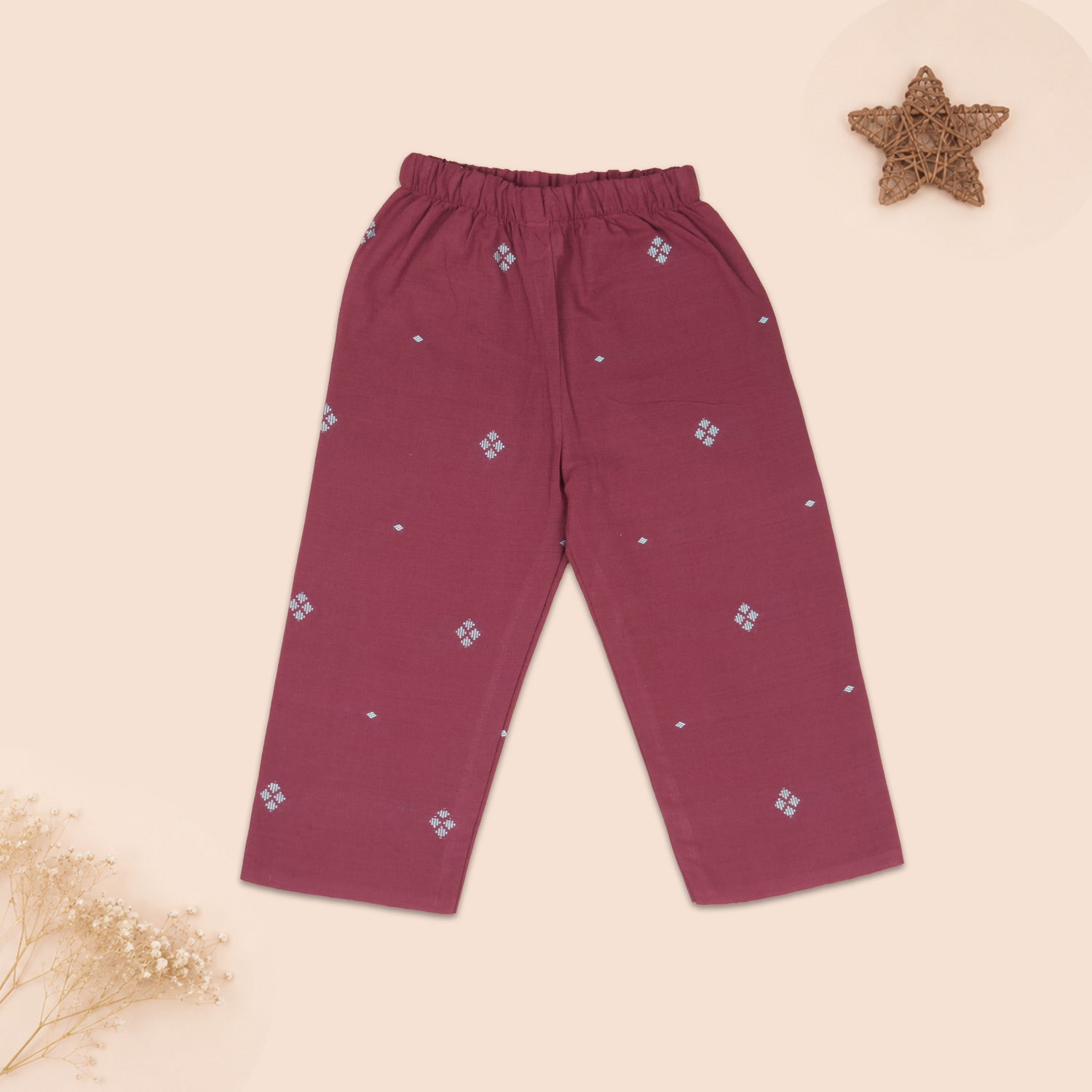 Maroon Handloom Cotton Girls Peplum Top & Pant Set (1–8 Years)