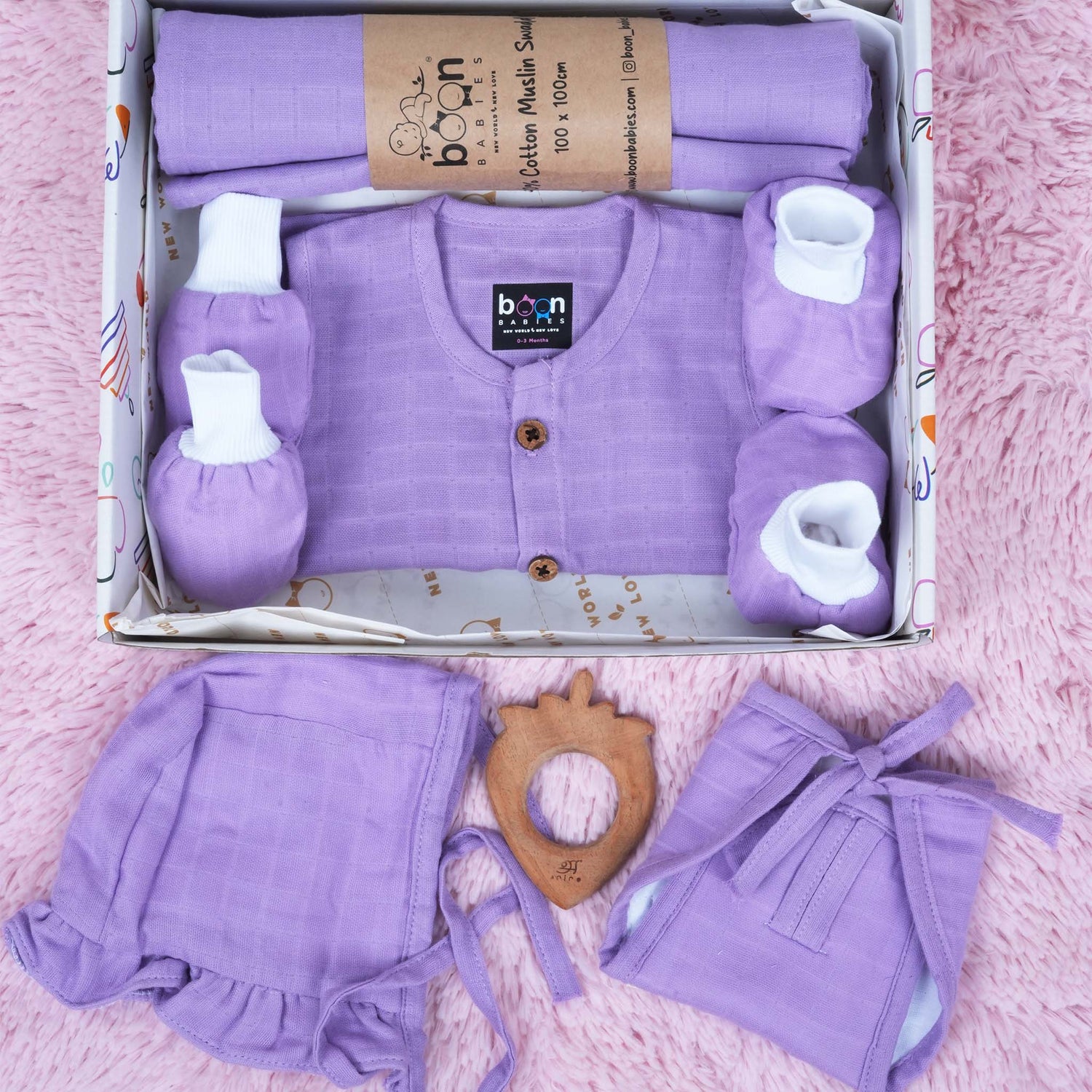 Purple Muslin Baby Combo Set – Soft & Stylish Newborn Dress Collection
