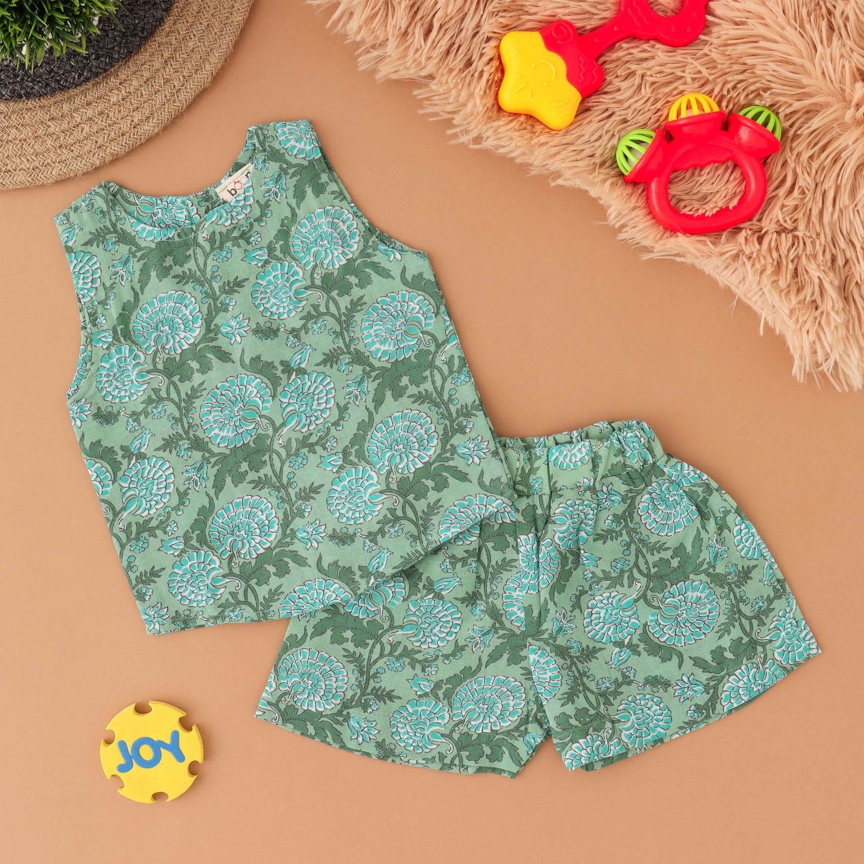 Boon Babies Green Gardenia Floral Printed Co-Ordinated Set Girls