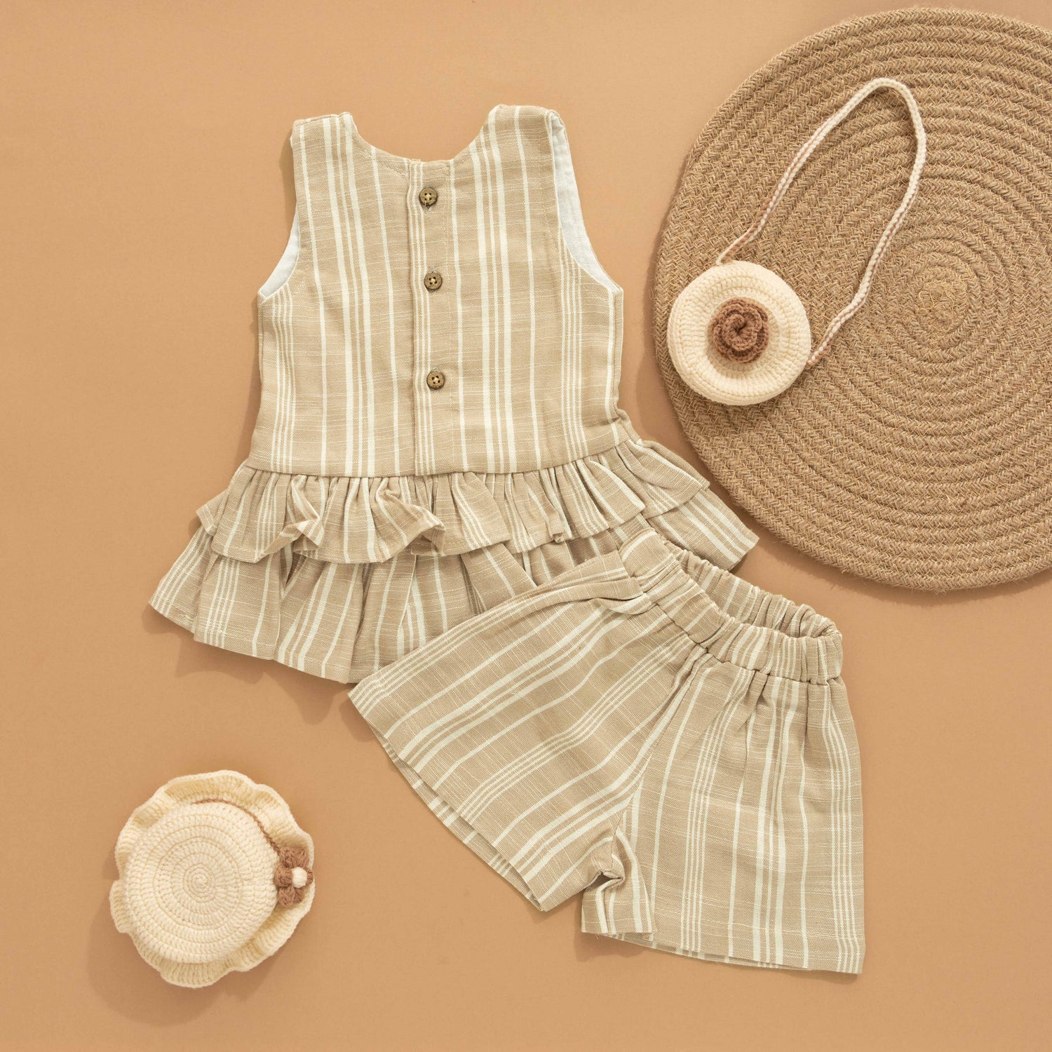 Desert Stripes: Elegant Top With Shorts Set For Girls