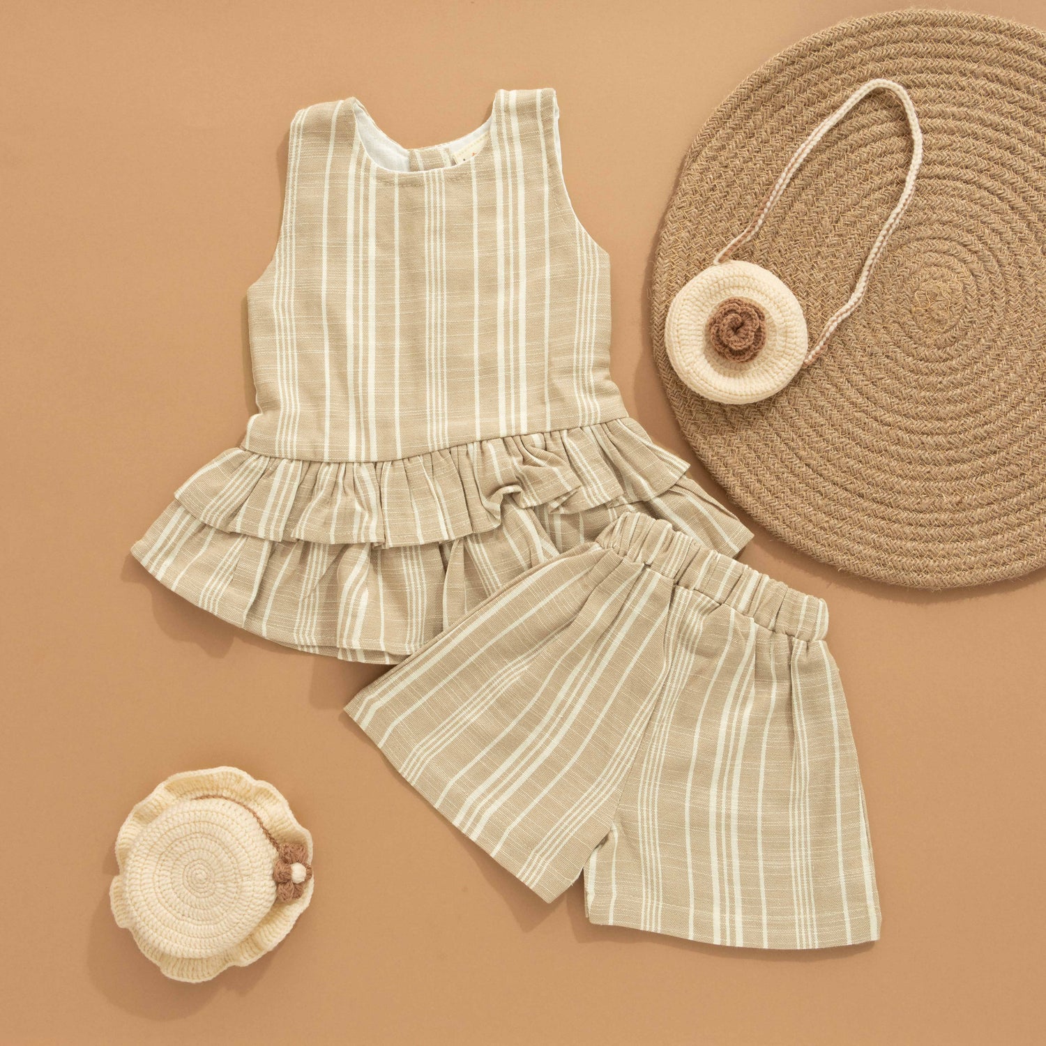 Desert Stripes: Elegant Top With Shorts Set For Girls