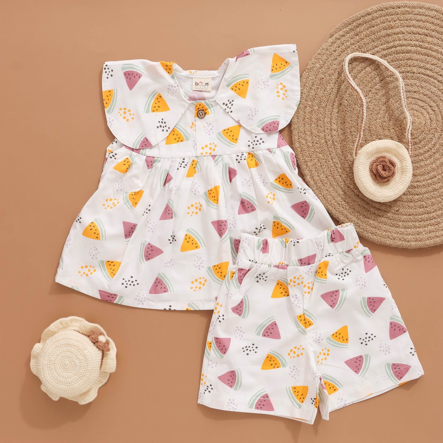 Melon Magic: White Watermelon Printed Girls Co-Ord Set