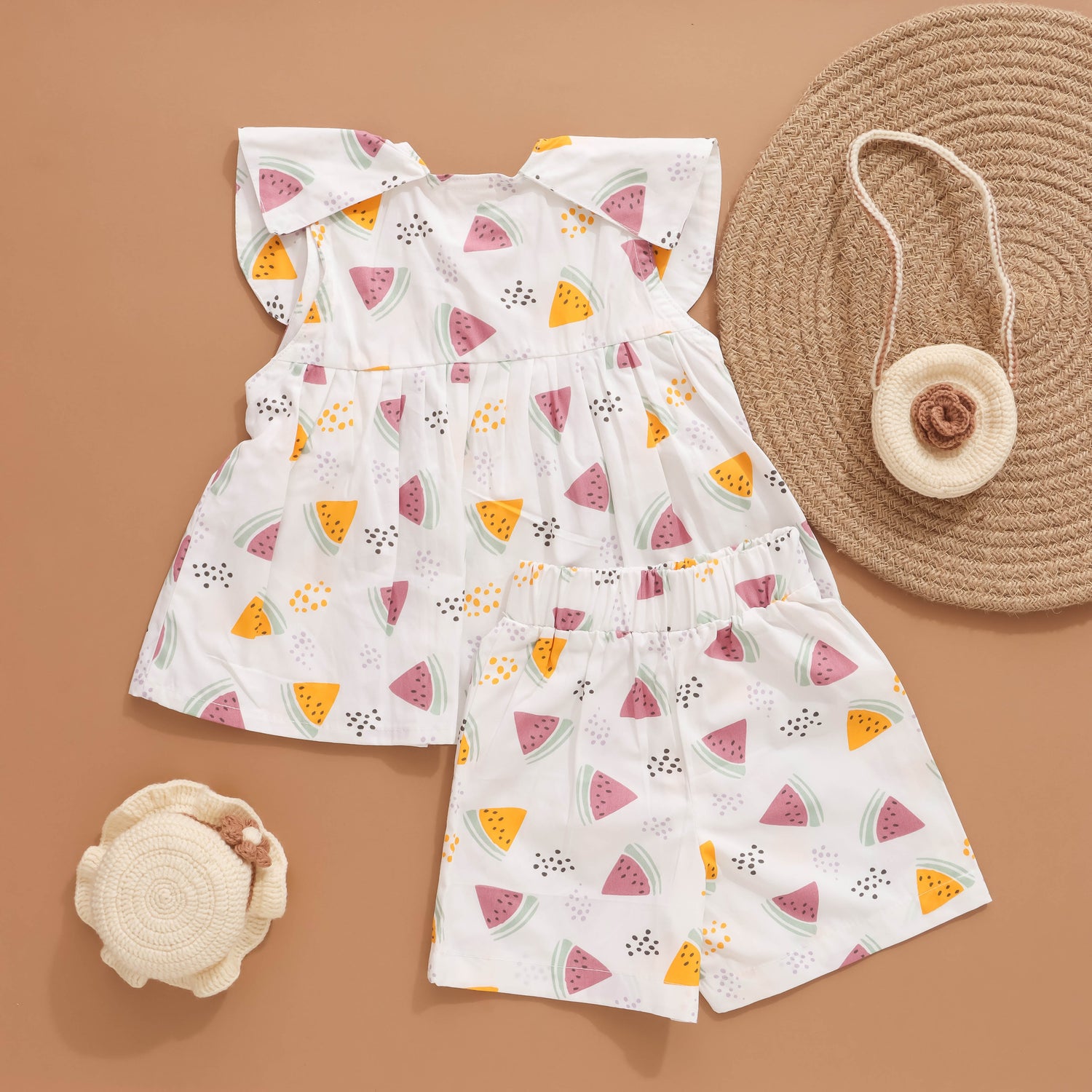 Melon Magic: White Watermelon Printed Girls Co-Ord Set