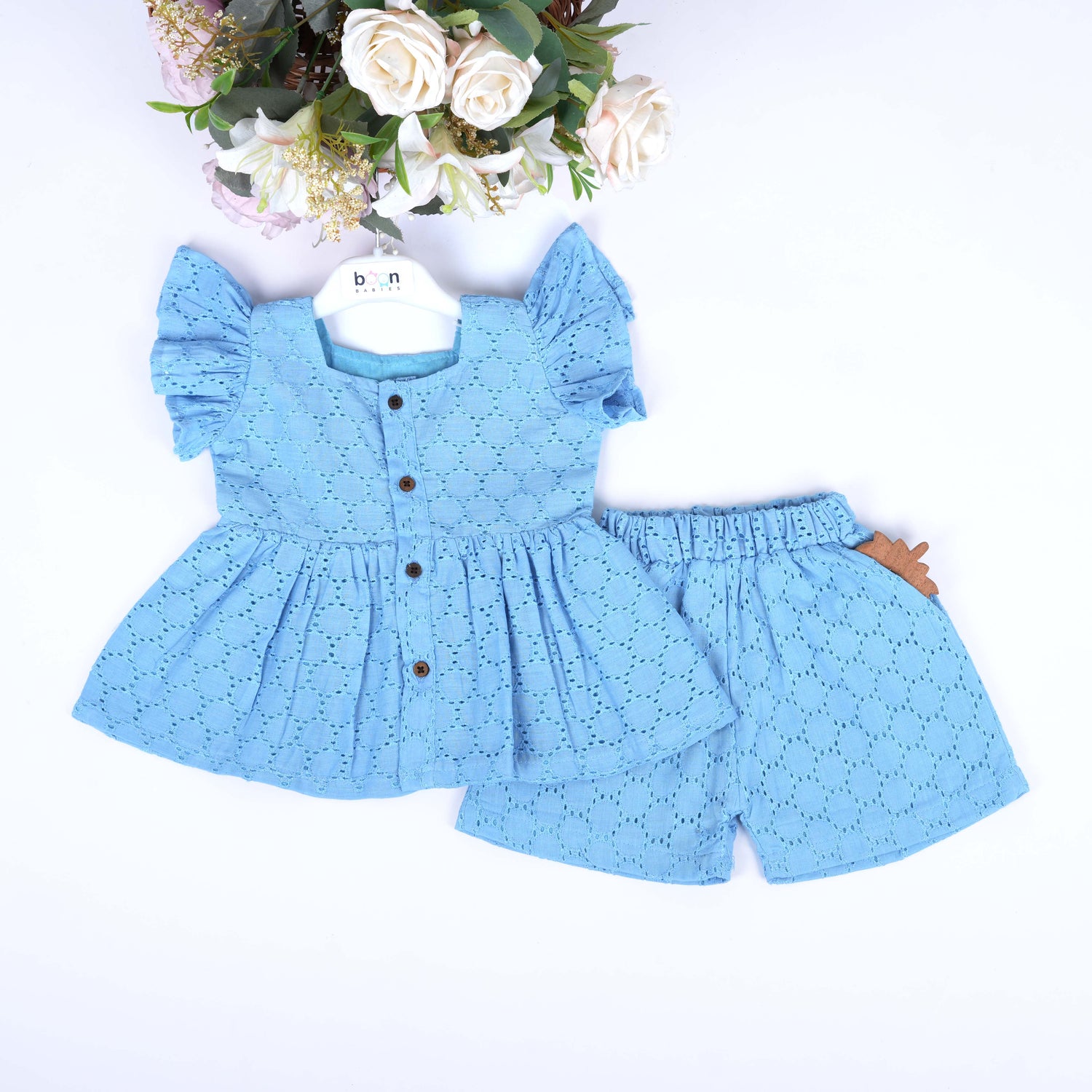 Sky Blue Hakoba Cotton Girls Co-ord Set  Cool, Cute & Comfy