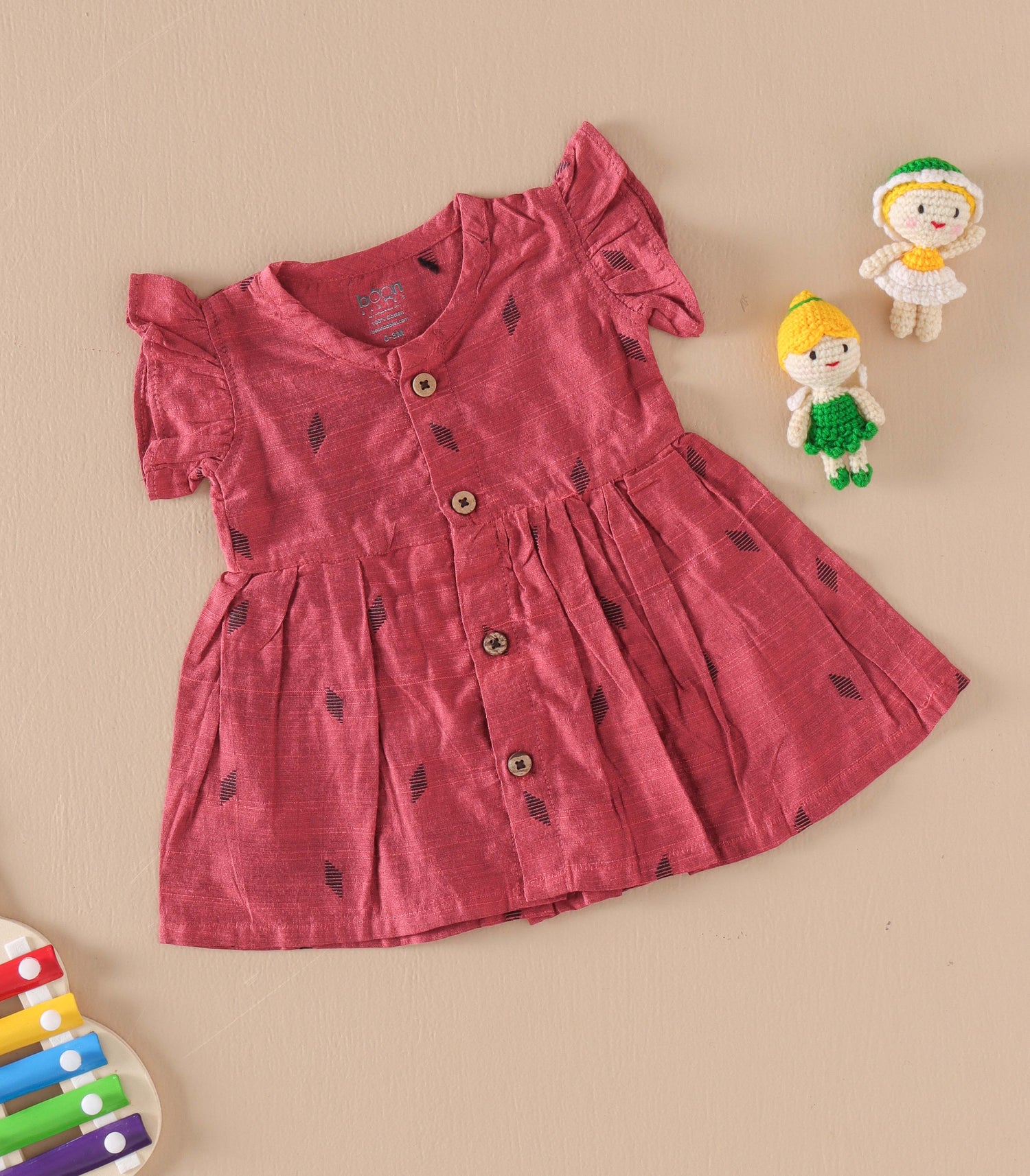 Maroon Handwoven Ethnic Frill Frock – Soft Silk Feel Ethnic Wear