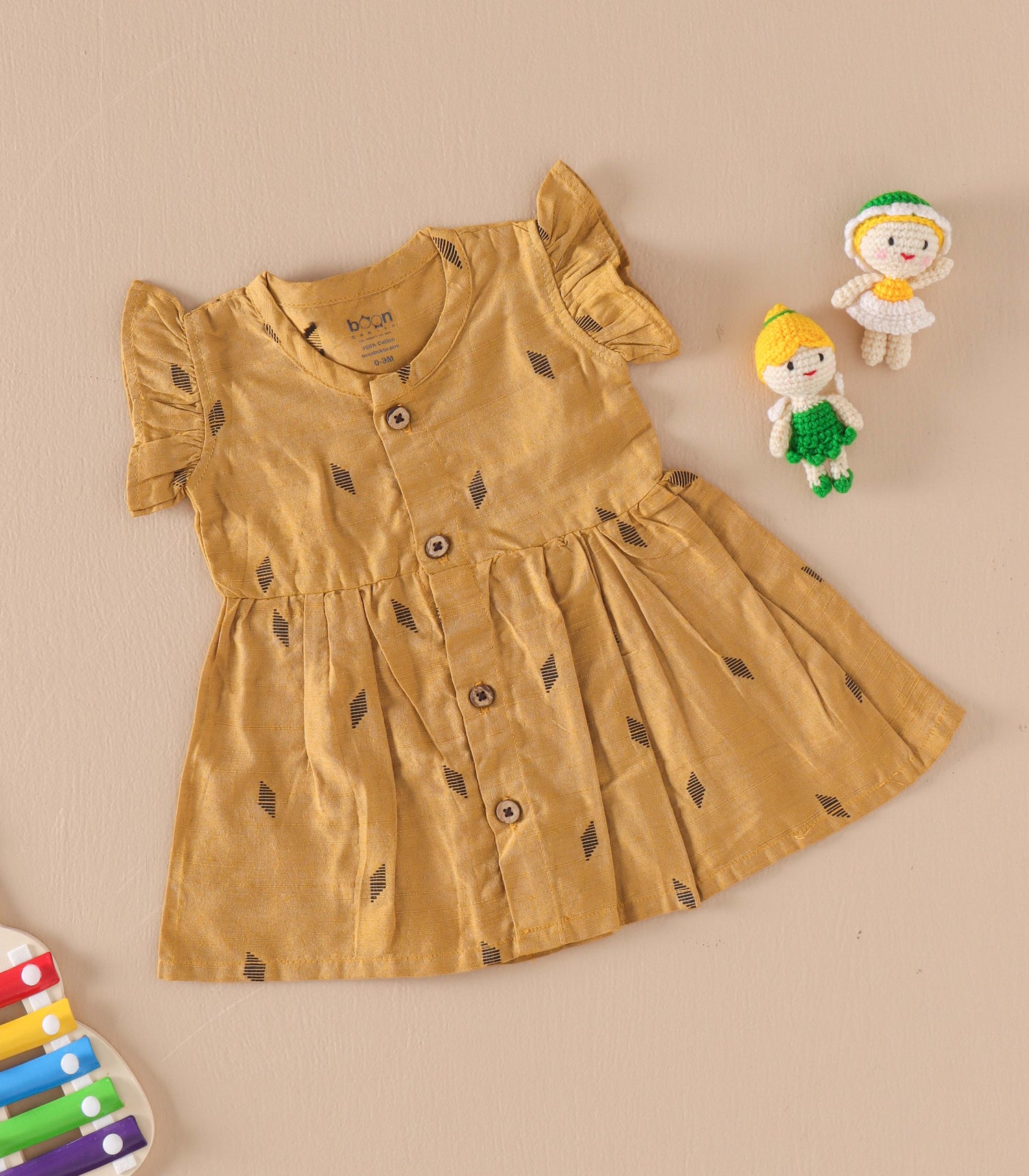 Warm Mustard Handwoven Ethnic Frill Frock – Soft Silk