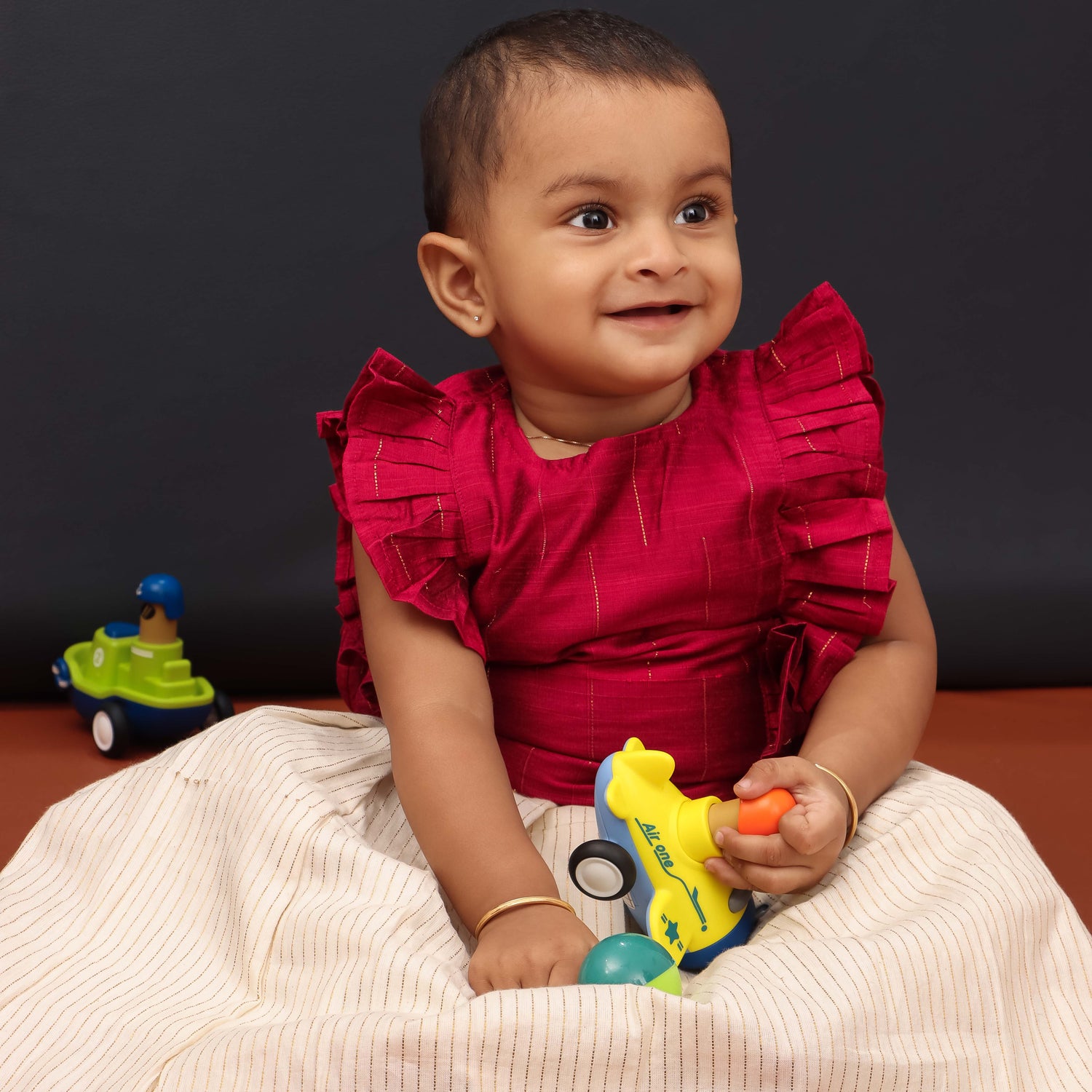 Festive Charm: Red & Cream Ethnic Wear Set For Girls