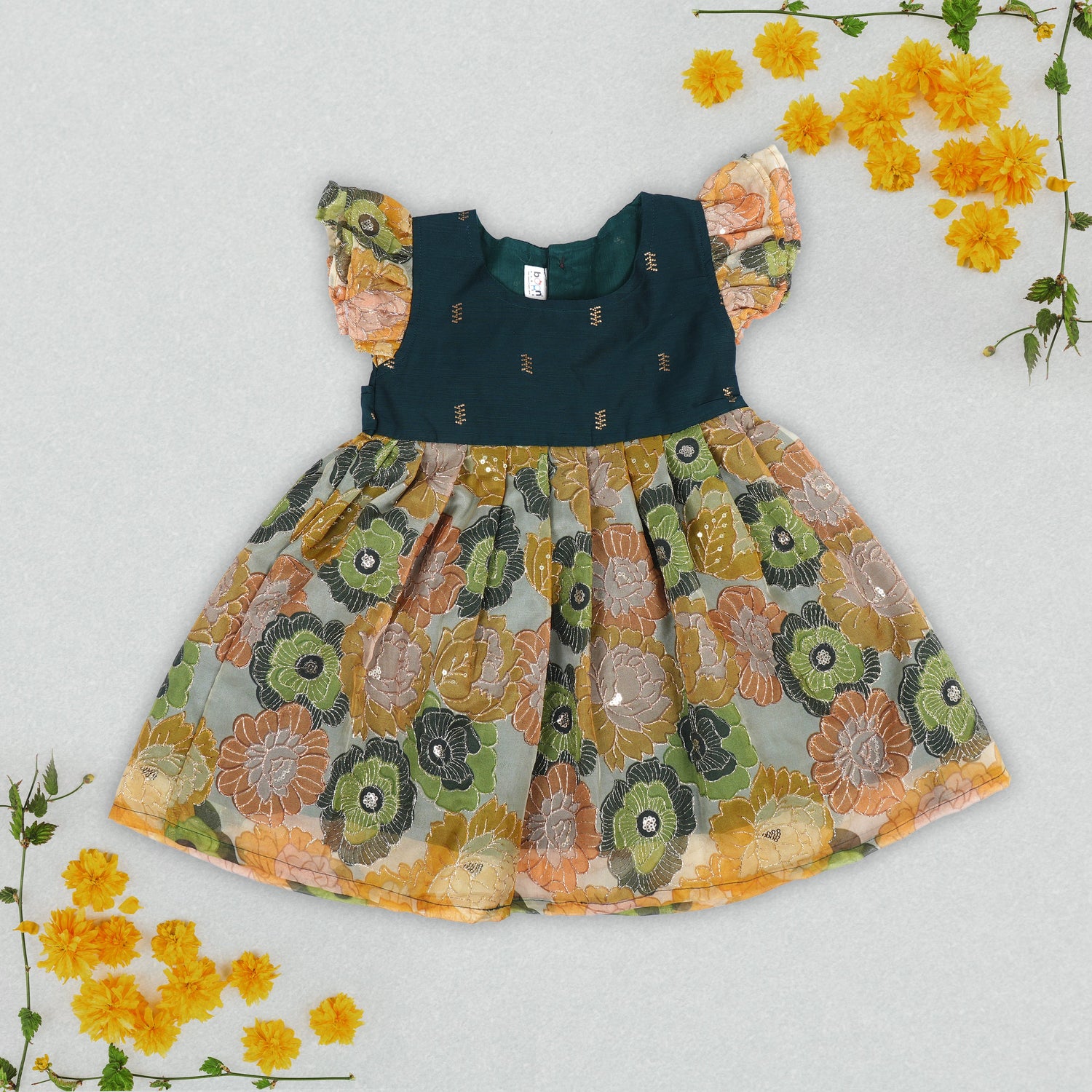 Natures Symphony Frock for Girls – Embroidered Beauty in Green