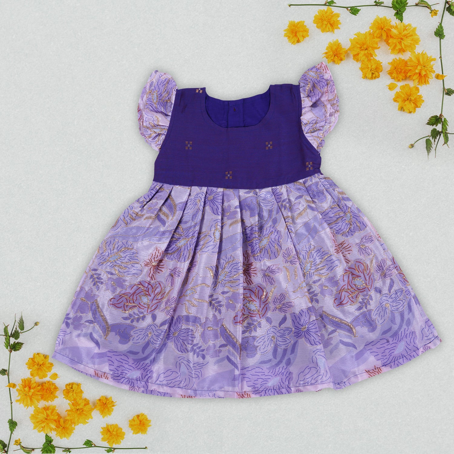 Floral Fantasy in Lavender – Embroidered Frock for Girls