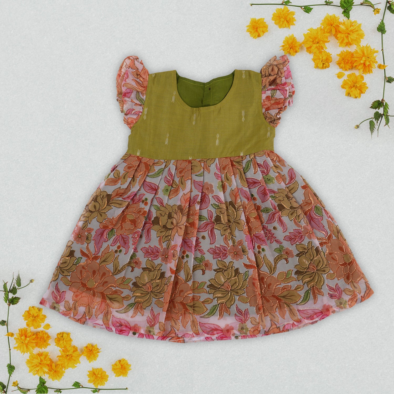 Blooming Grace – Girls' Floral Embroidered Frock