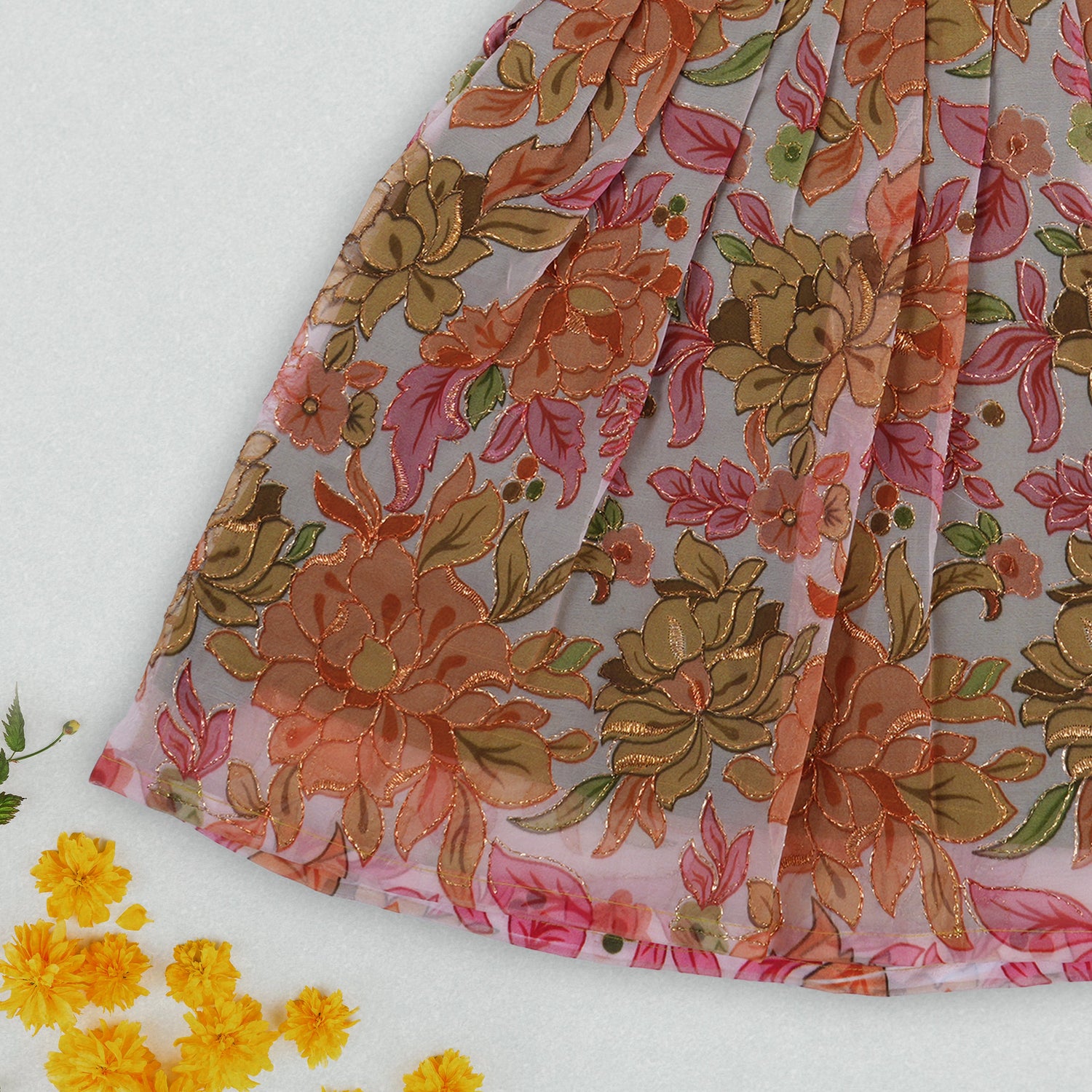 Blooming Grace – Girls' Floral Embroidered Frock