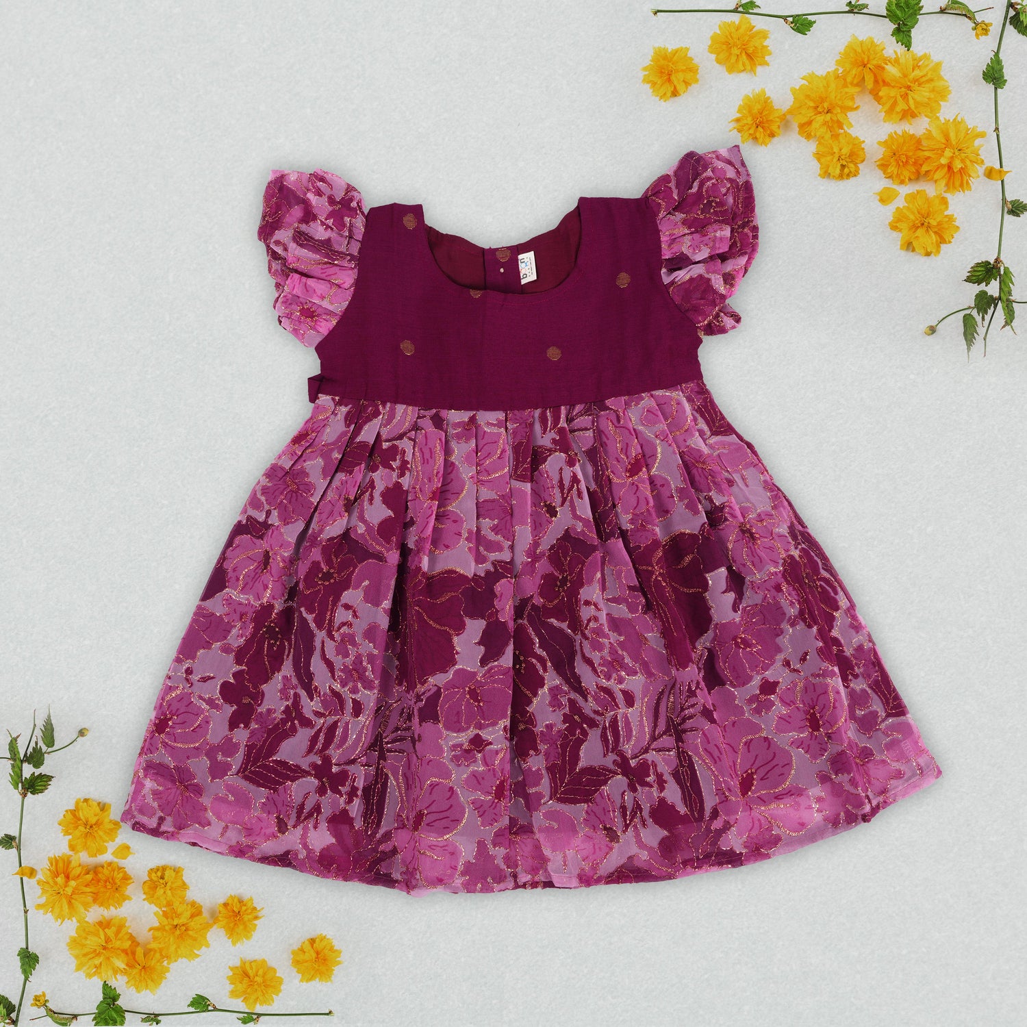 Whimsical Pink & Maroon Frock – A Blooming Delight