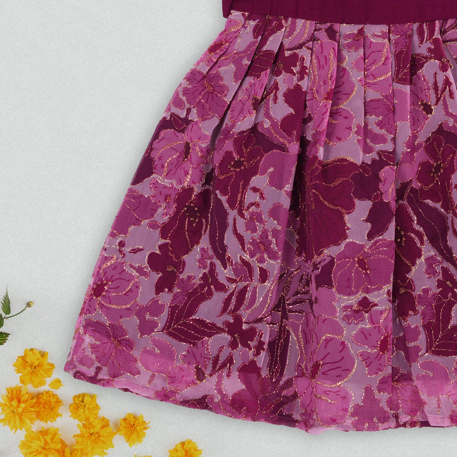 Whimsical Pink & Maroon Frock – A Blooming Delight