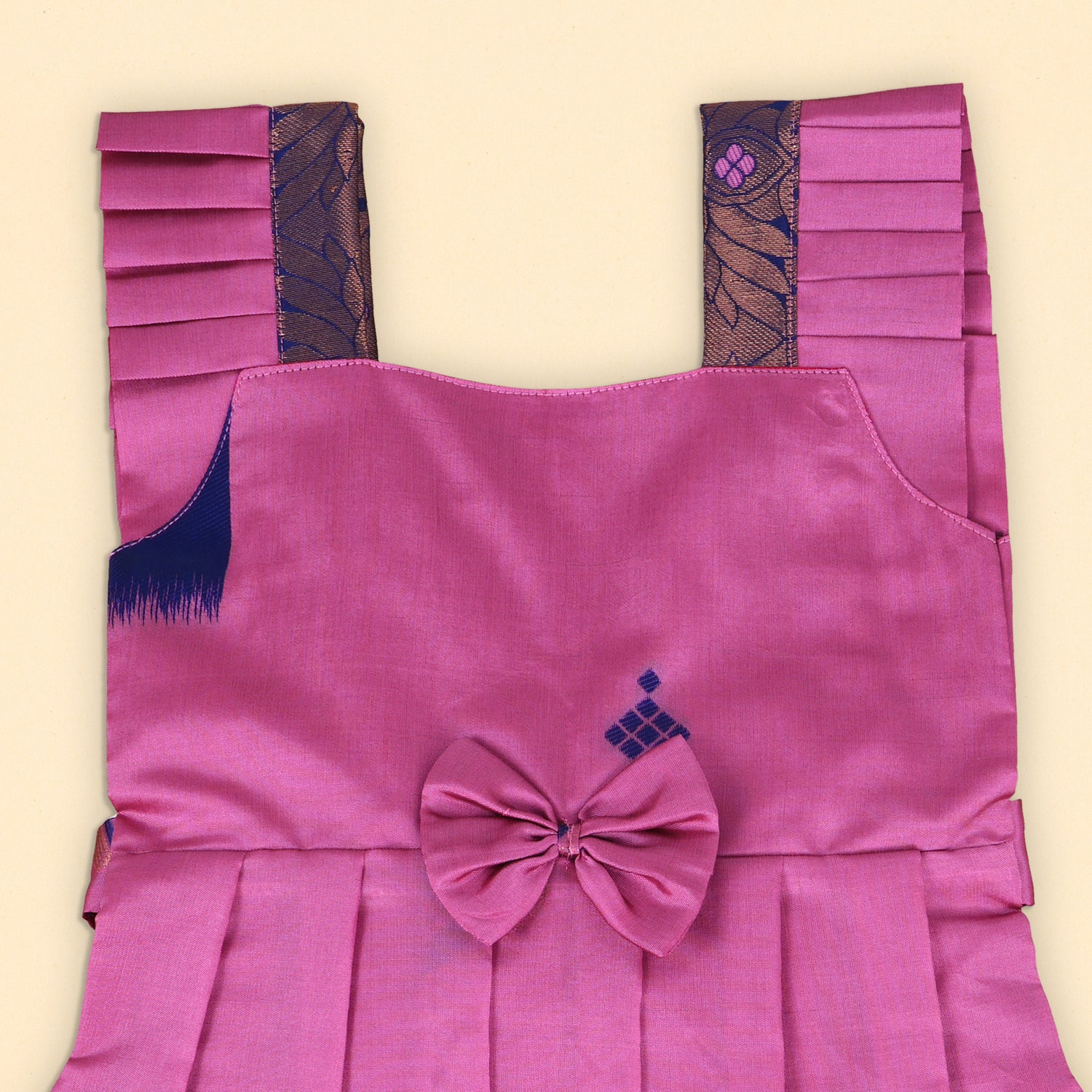 Charming Pink Ethnic Frock with Pleated Straps and Decorative Bow